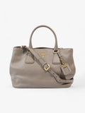 Prada Vitello Daino Middle Zip Tote Grey Leather