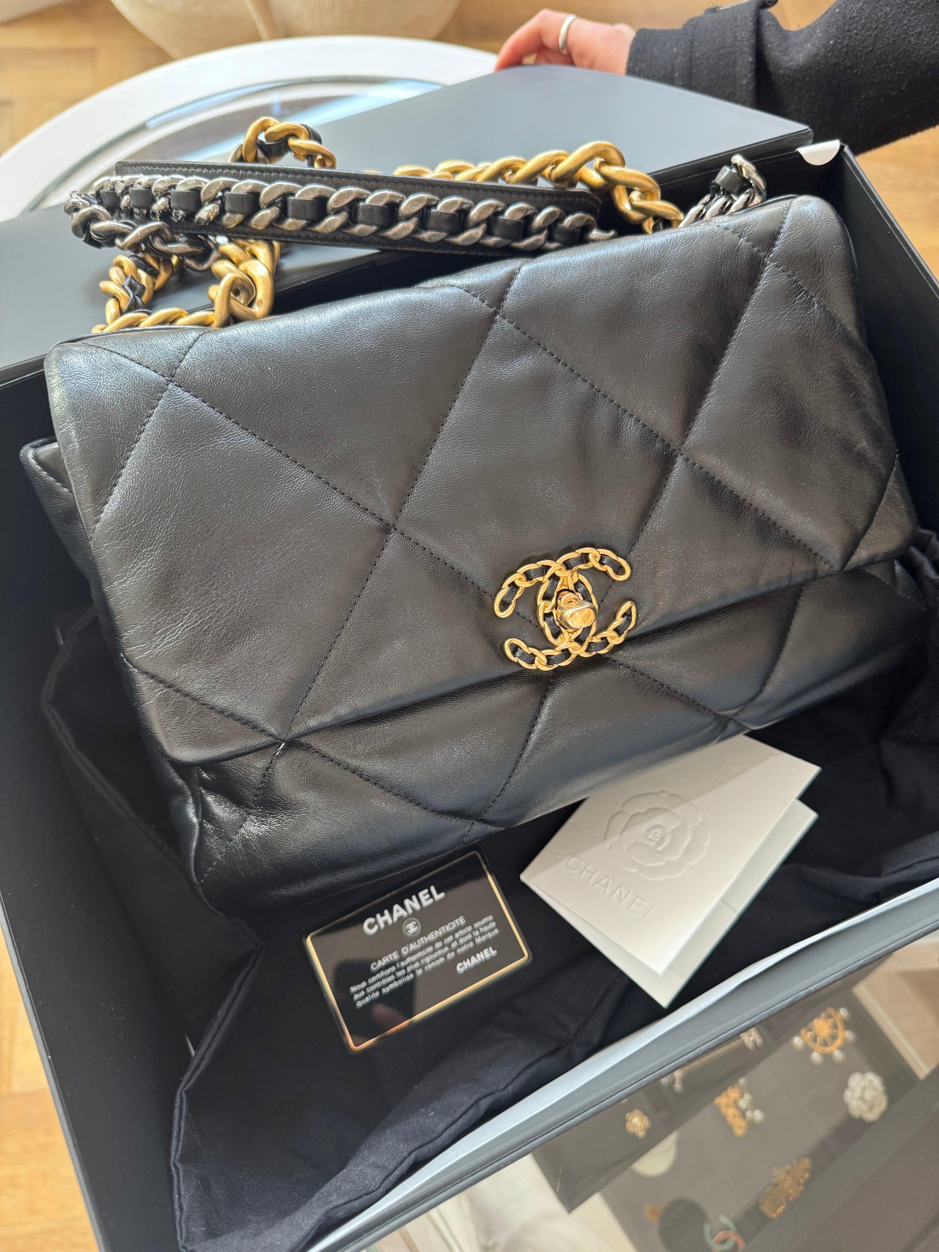 Chanel 19 Black Shiny Lambskin Leather Bag