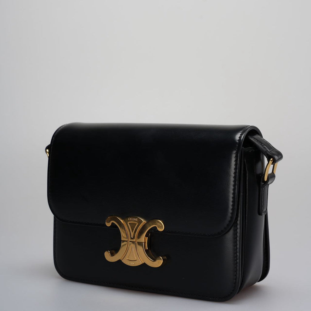Celine Black Triomphe Crossbody Bag   2021 Small Calfskin