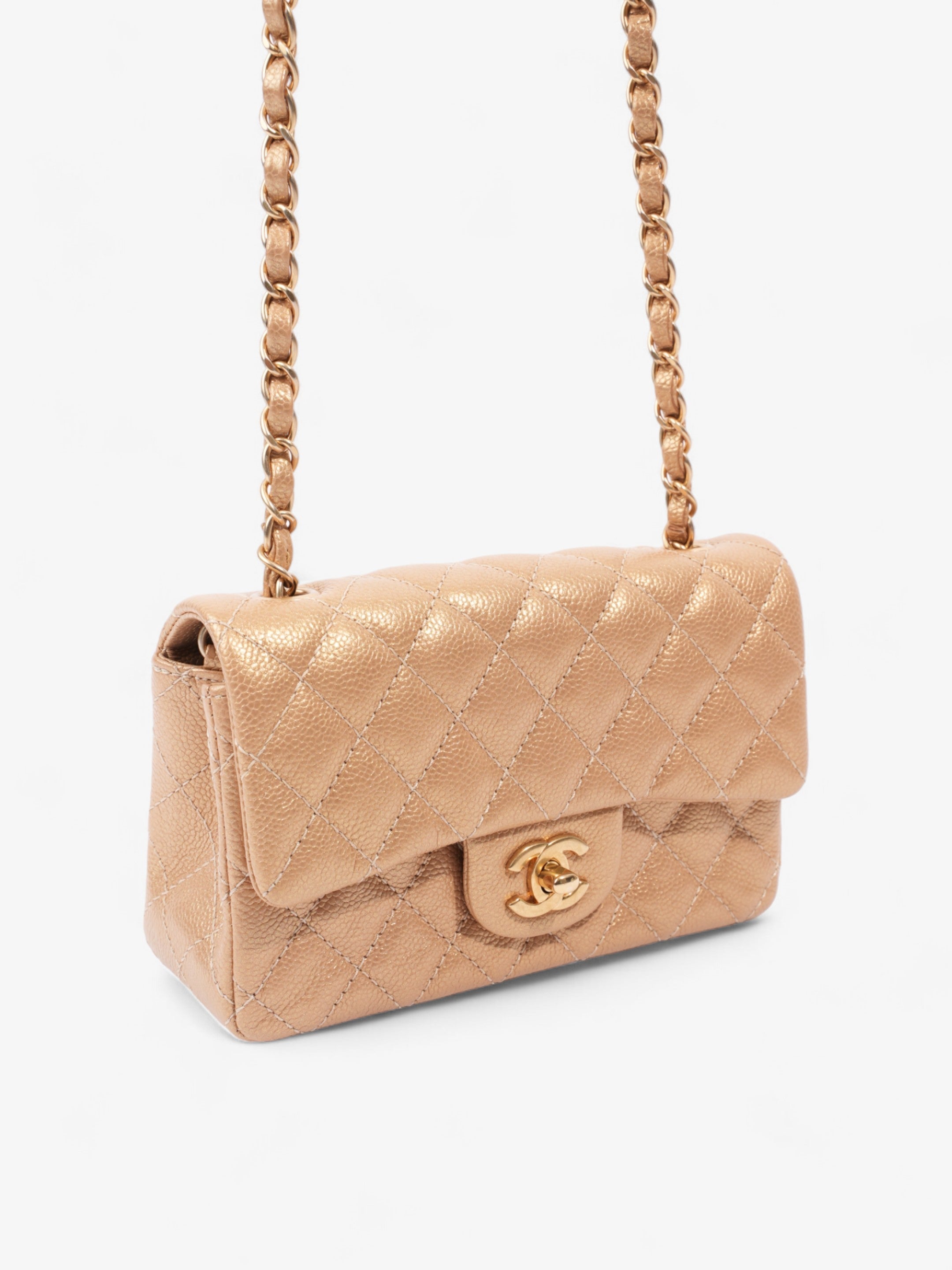Chanel Rectangular Flap Gold Caviar Leather Mini