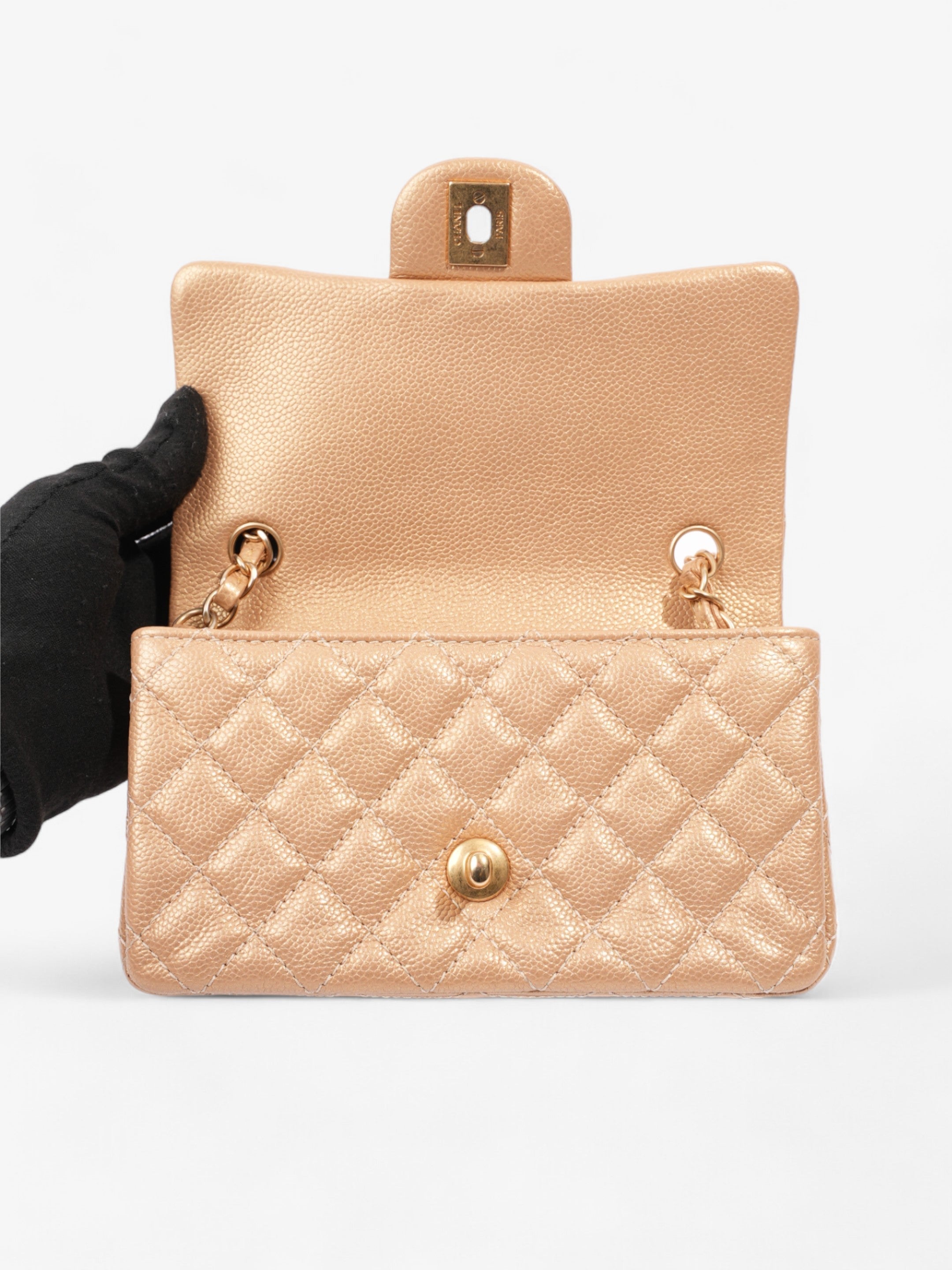 Chanel Rectangular Flap Gold Caviar Leather Mini