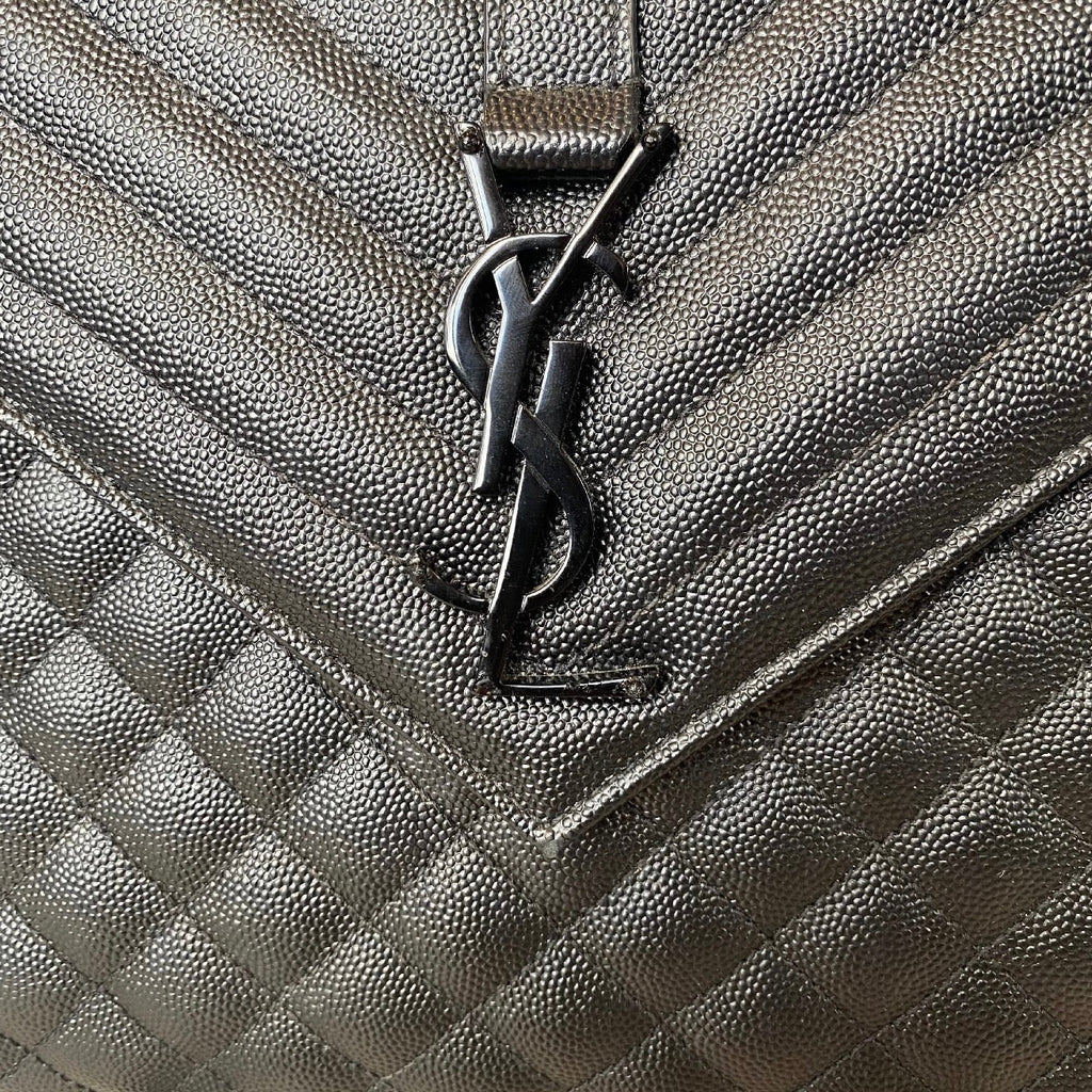 YVES SAINT LAURENT YSL Monogram Mix Matelasse Envelope Chain Bag Large Black
