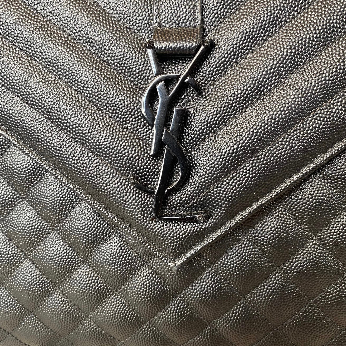 YVES SAINT LAURENT YSL Monogram Mix Matelasse Envelope Chain Bag Large Black