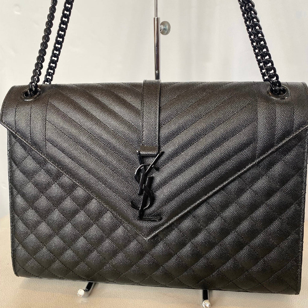 YVES SAINT LAURENT YSL Monogram Mix Matelasse Envelope Chain Bag Large Black