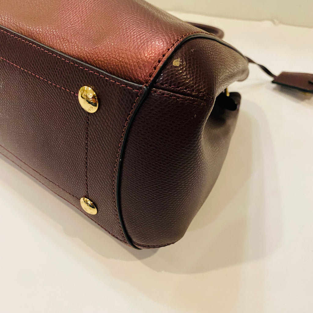 COACH Margot Carryall Metallic Burgundy Silver Handbag