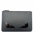 FENDI Leather Monster Eyes Clutch Gray