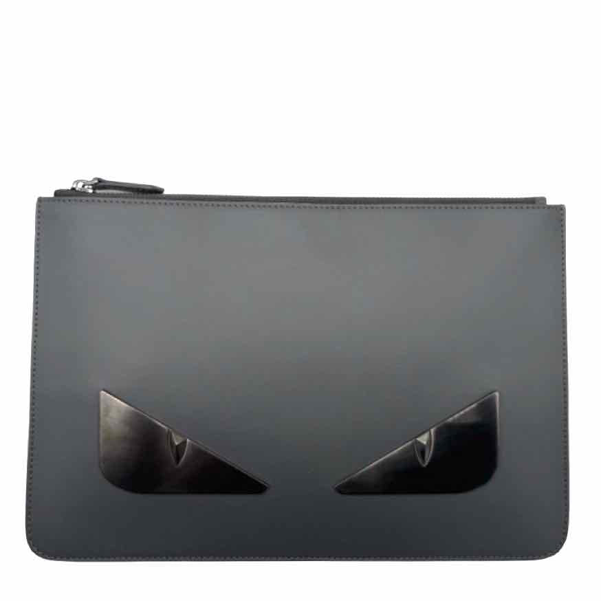FENDI Leather Monster Eyes Clutch Gray