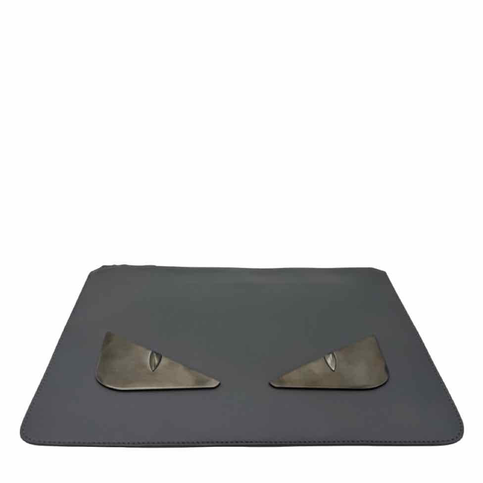 FENDI Leather Monster Eyes Clutch Gray