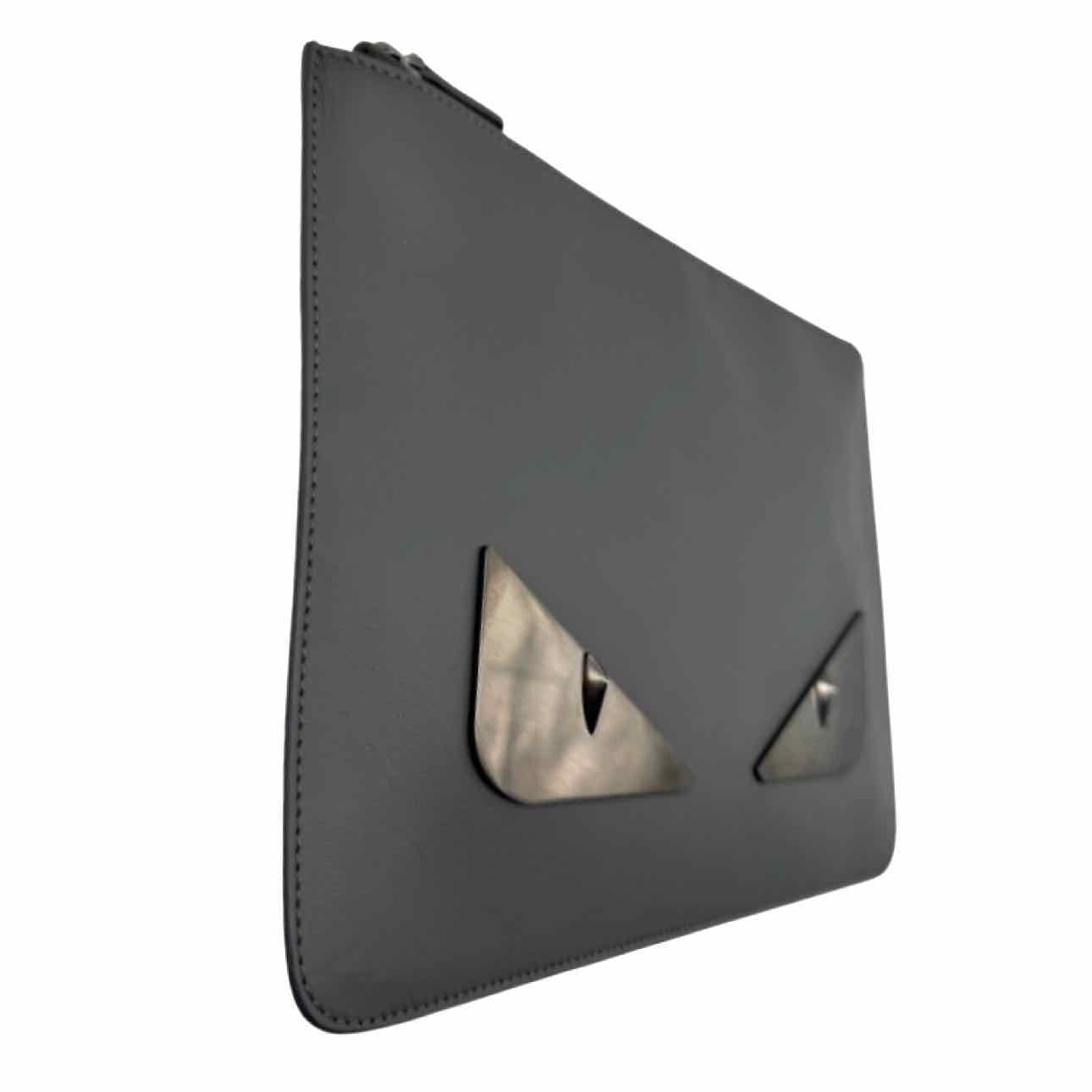 FENDI Leather Monster Eyes Clutch Gray