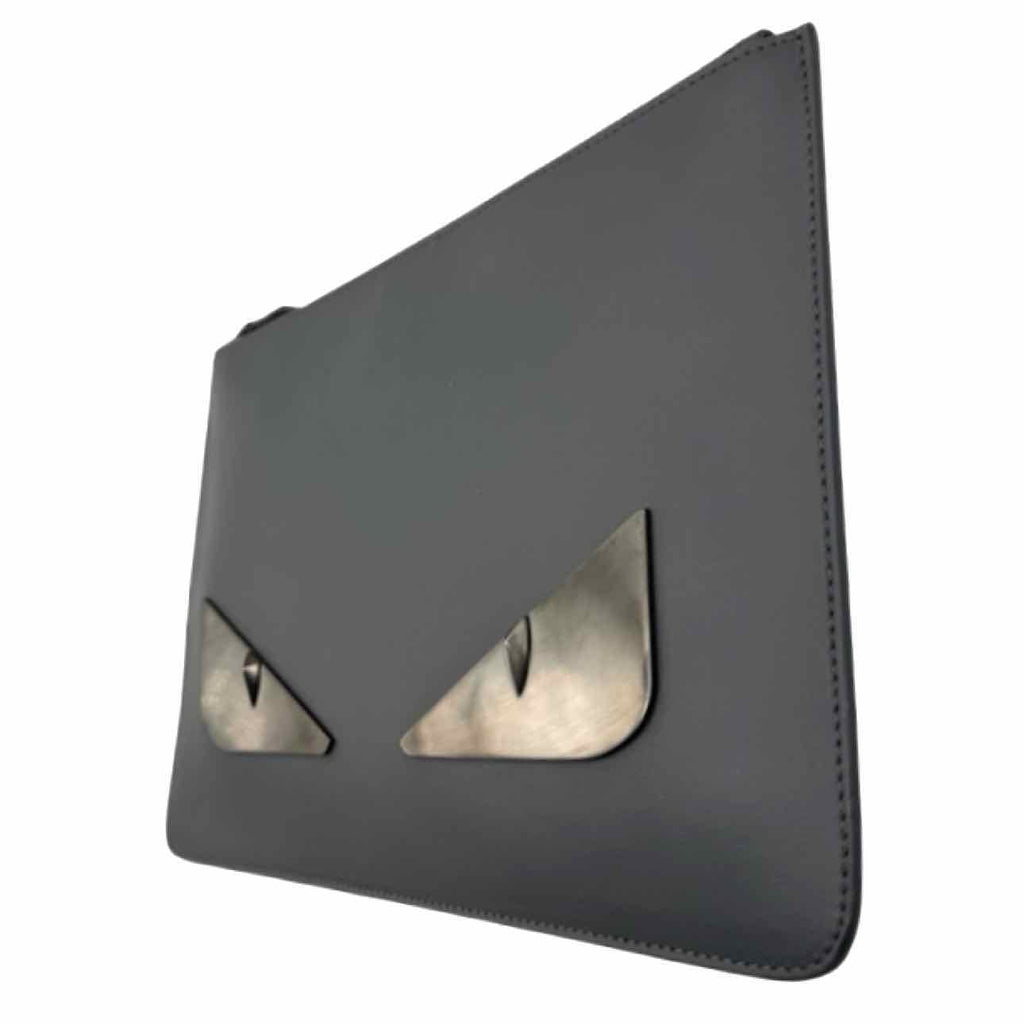 FENDI Leather Monster Eyes Clutch Gray