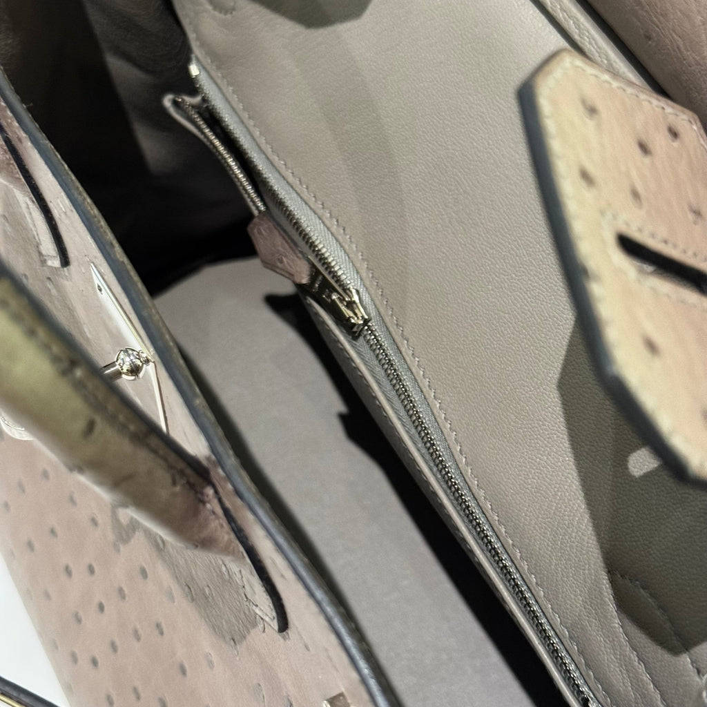 HERMÈS BIRKIN 30 OSTRICH LEATHER MOUSE GREY SILVER HARDWARE O STAMP