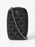 Chanel Quilted Phone Holder Black Caviar Leather