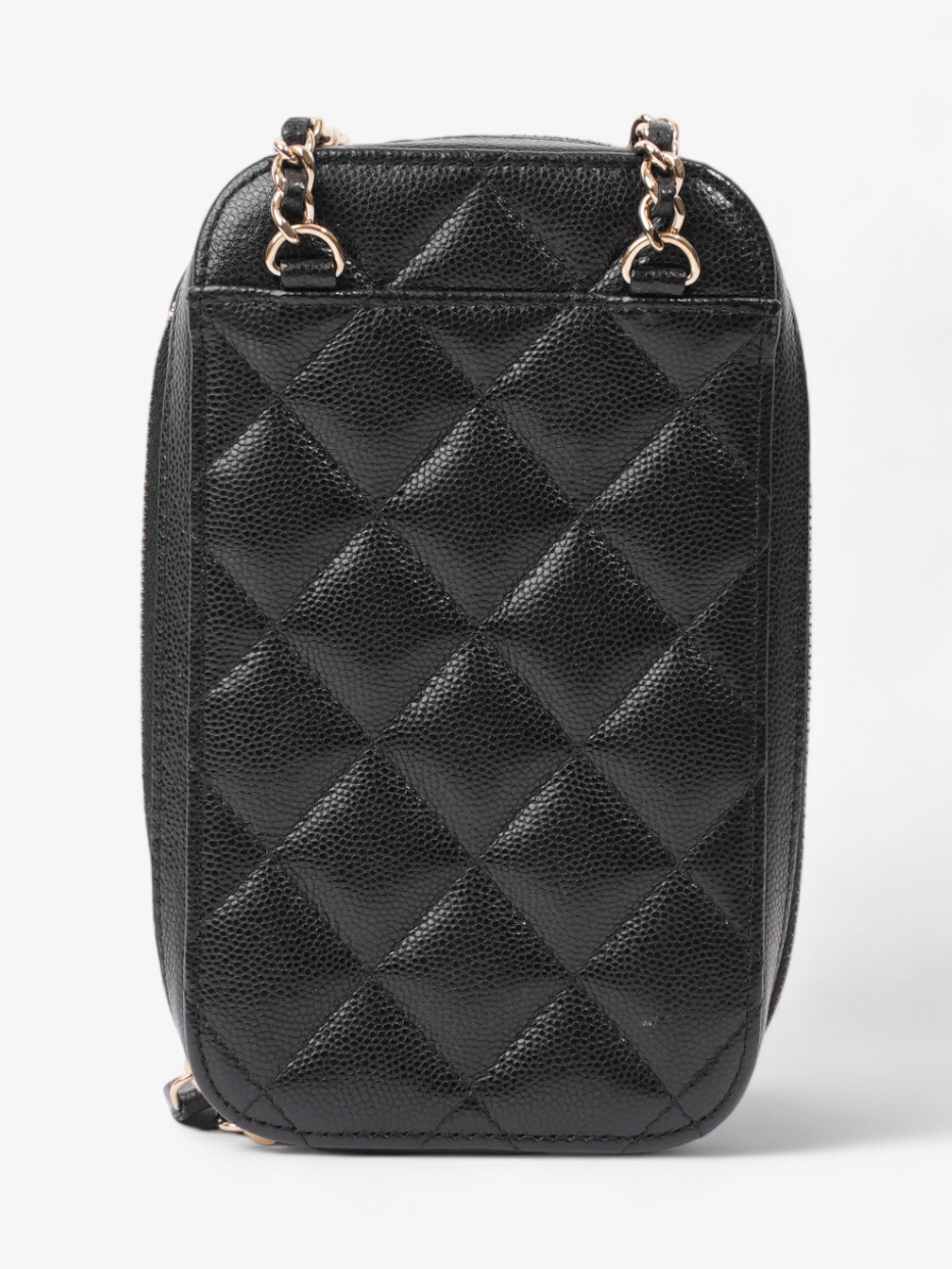 Chanel Quilted Phone Holder Black Caviar Leather