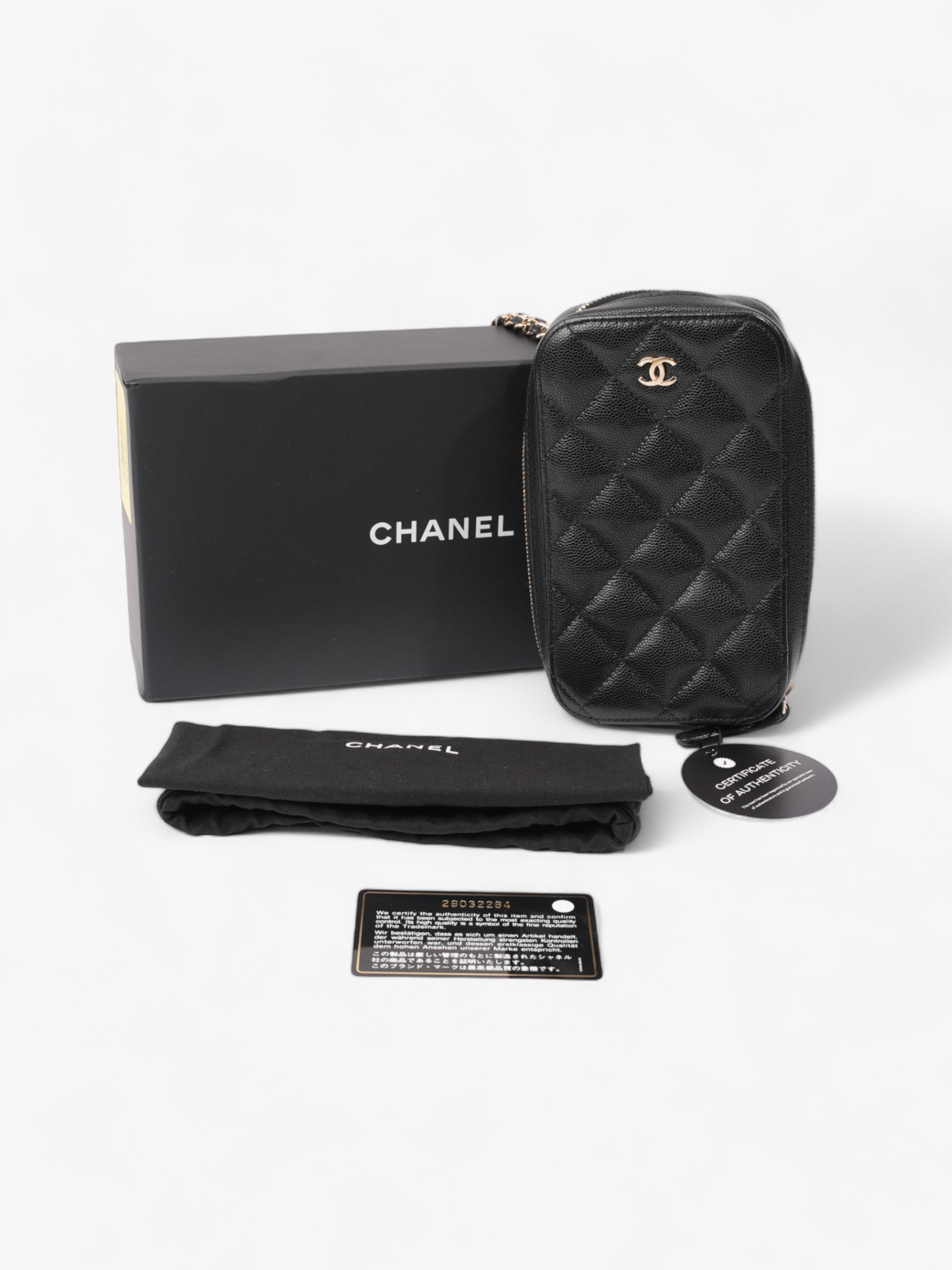 Chanel Quilted Phone Holder Black Caviar Leather
