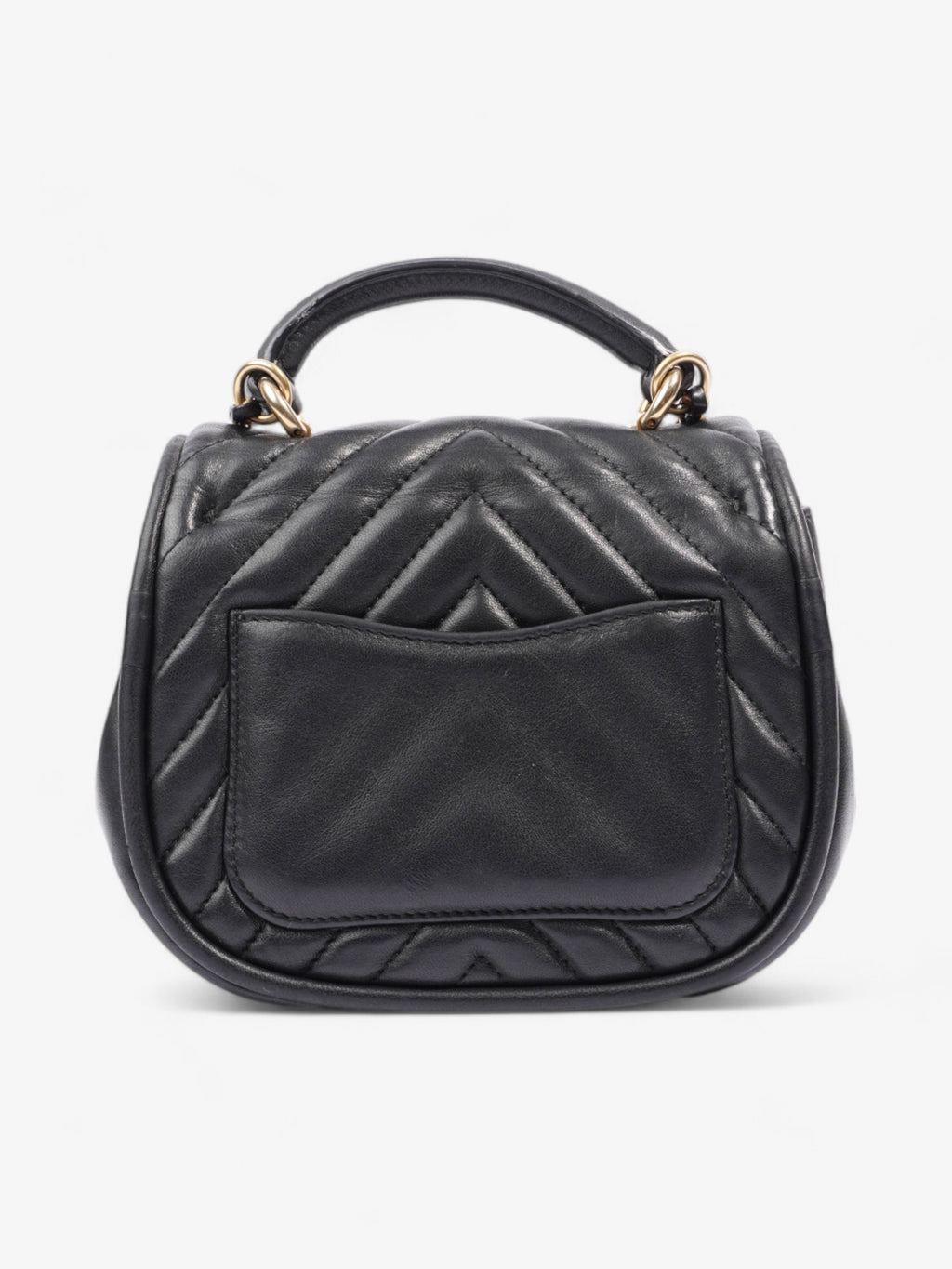 Chanel Reverse Chevron Round Top Handle Black Leather