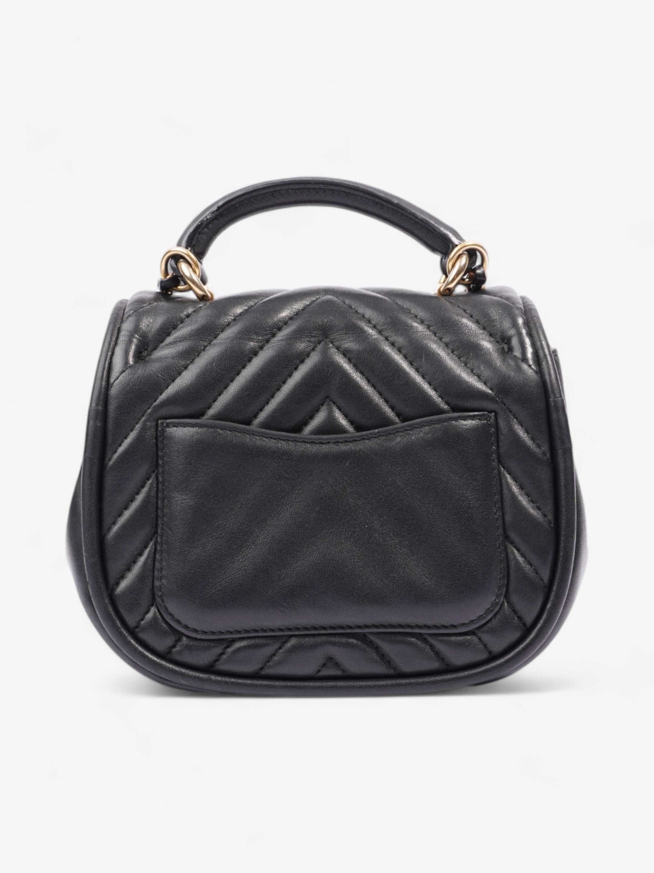 Chanel Reverse Chevron Round Top Handle Black Leather
