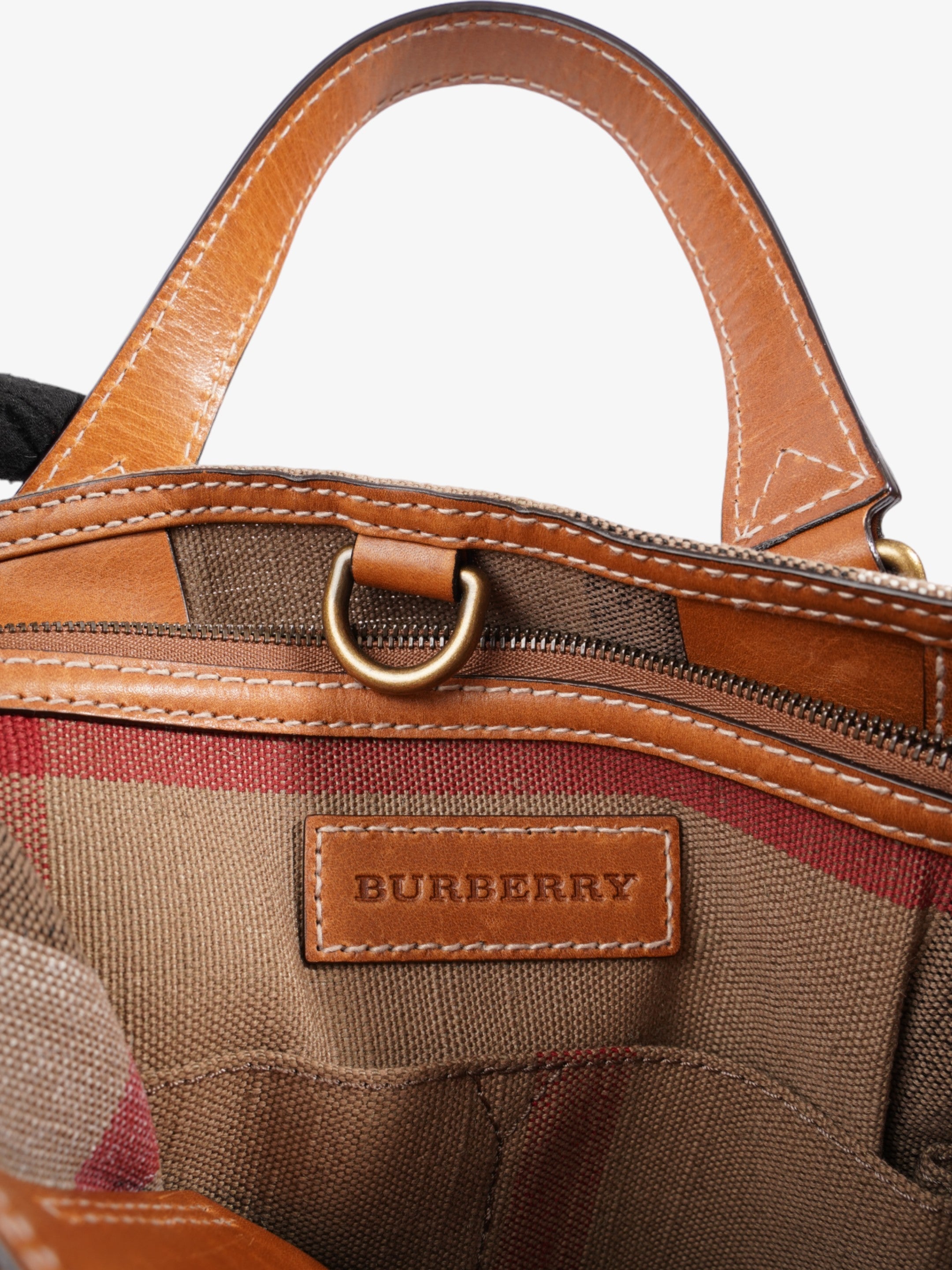 Burberry Tottenham Brit Tote Saddle Brown / House Check Canvas Medium