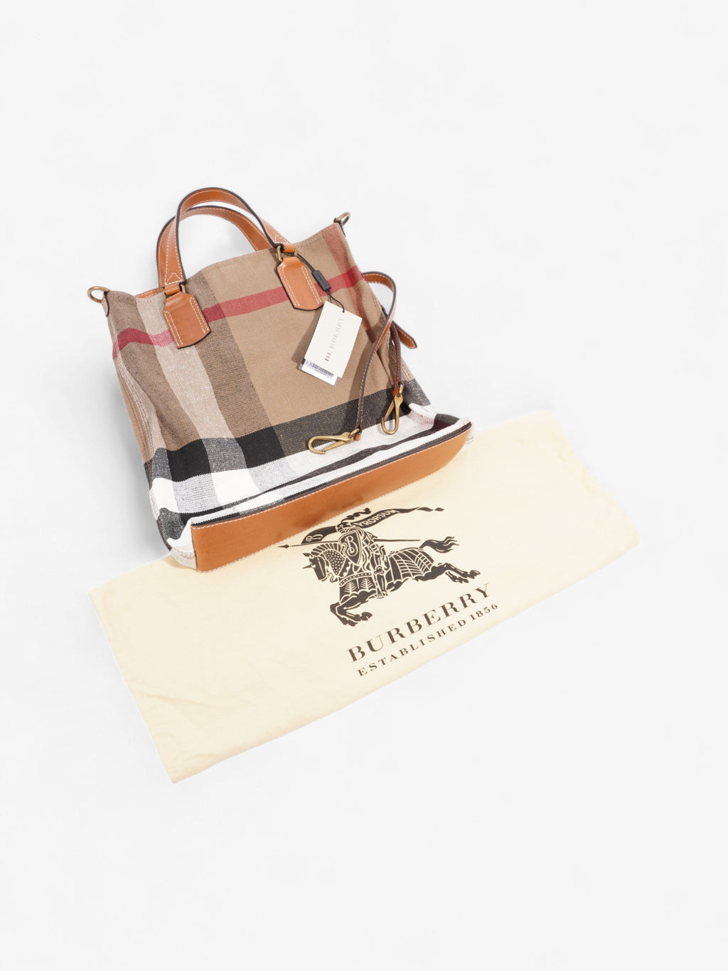 Burberry Tottenham Brit Tote Saddle Brown / House Check Canvas Medium