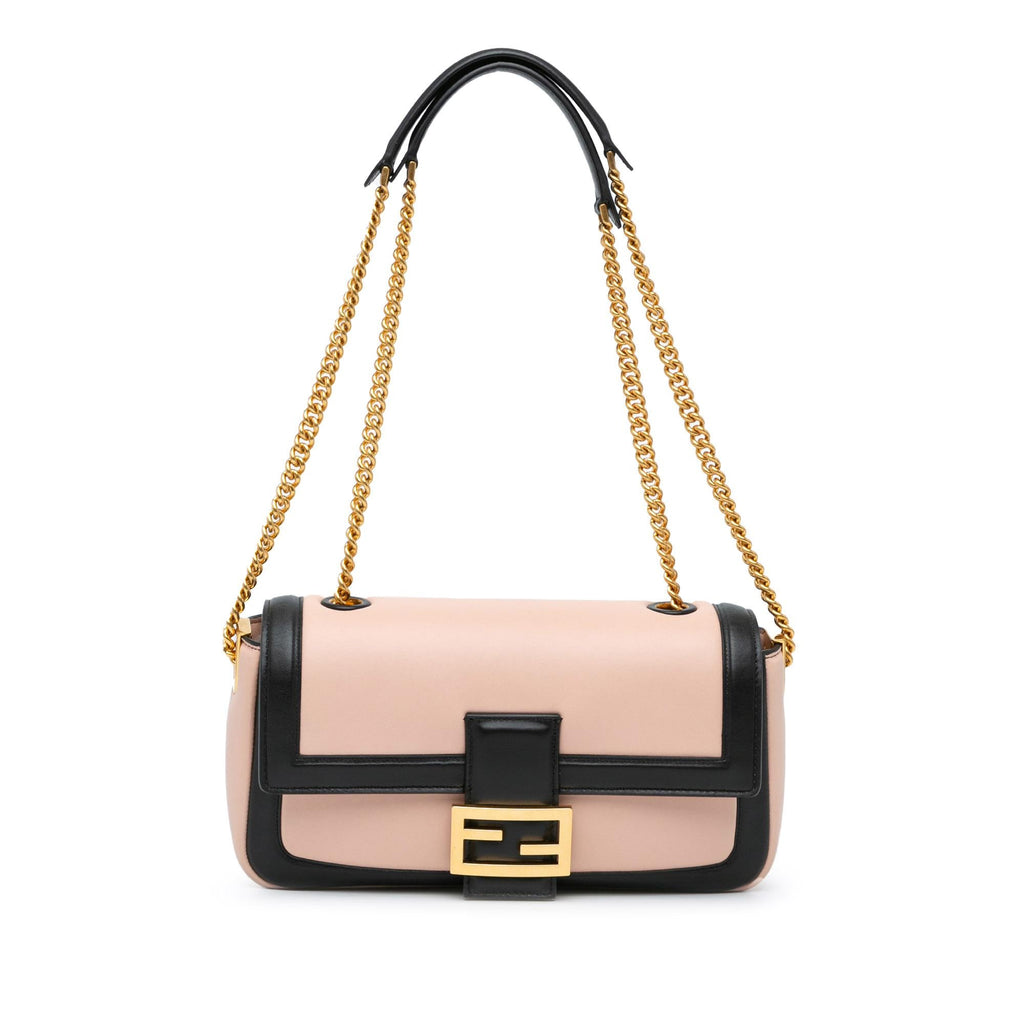 Fendi Bicolor Leather Chain Midi Baguette