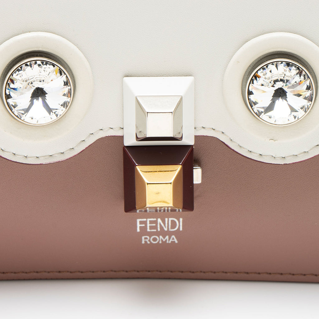 Fendi Calfskin Crystal Studded Kan I Small Shoulder Bag