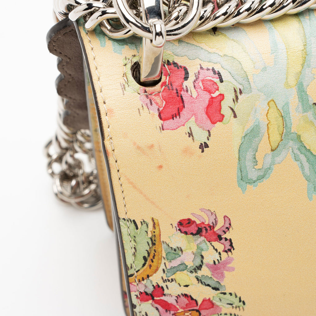 Fendi Calfskin Studded Multicolor Floral Kan I Small Shoulder Bag