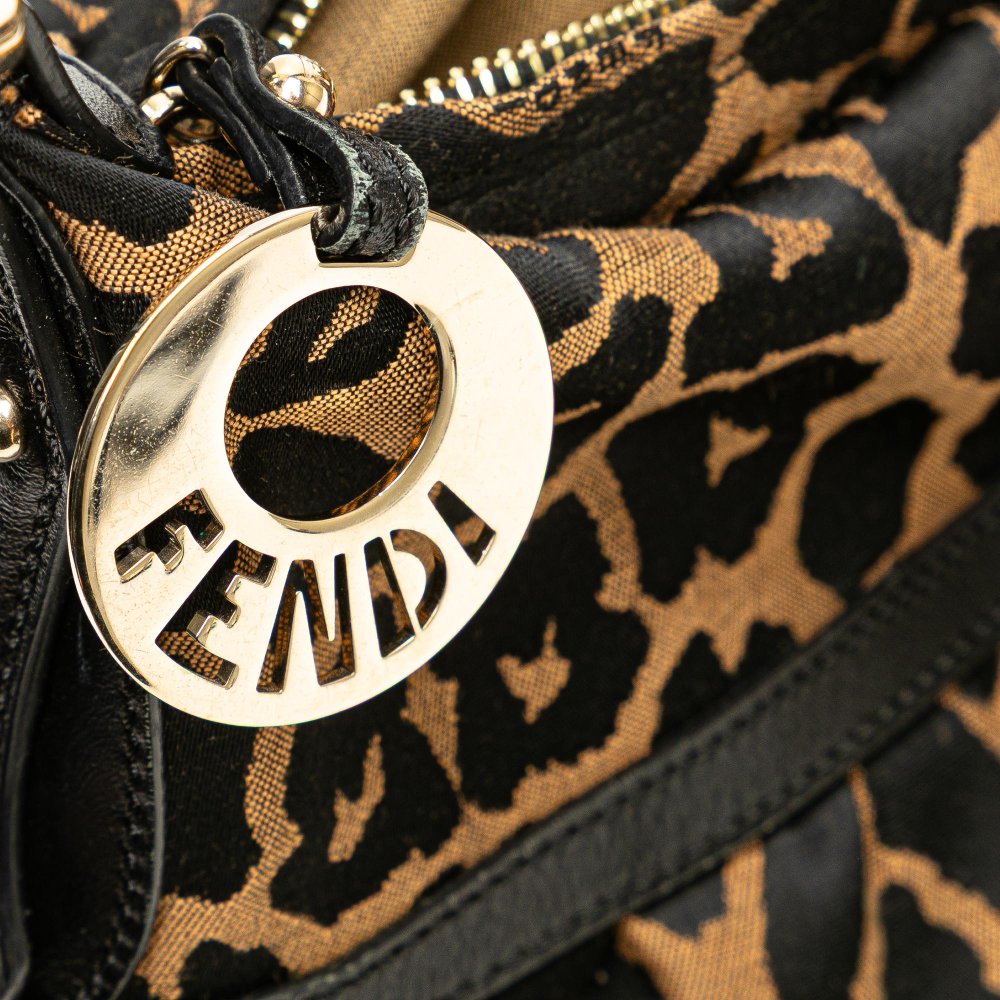 Fendi Canvas Leopard Print Chef Shoulder Bag