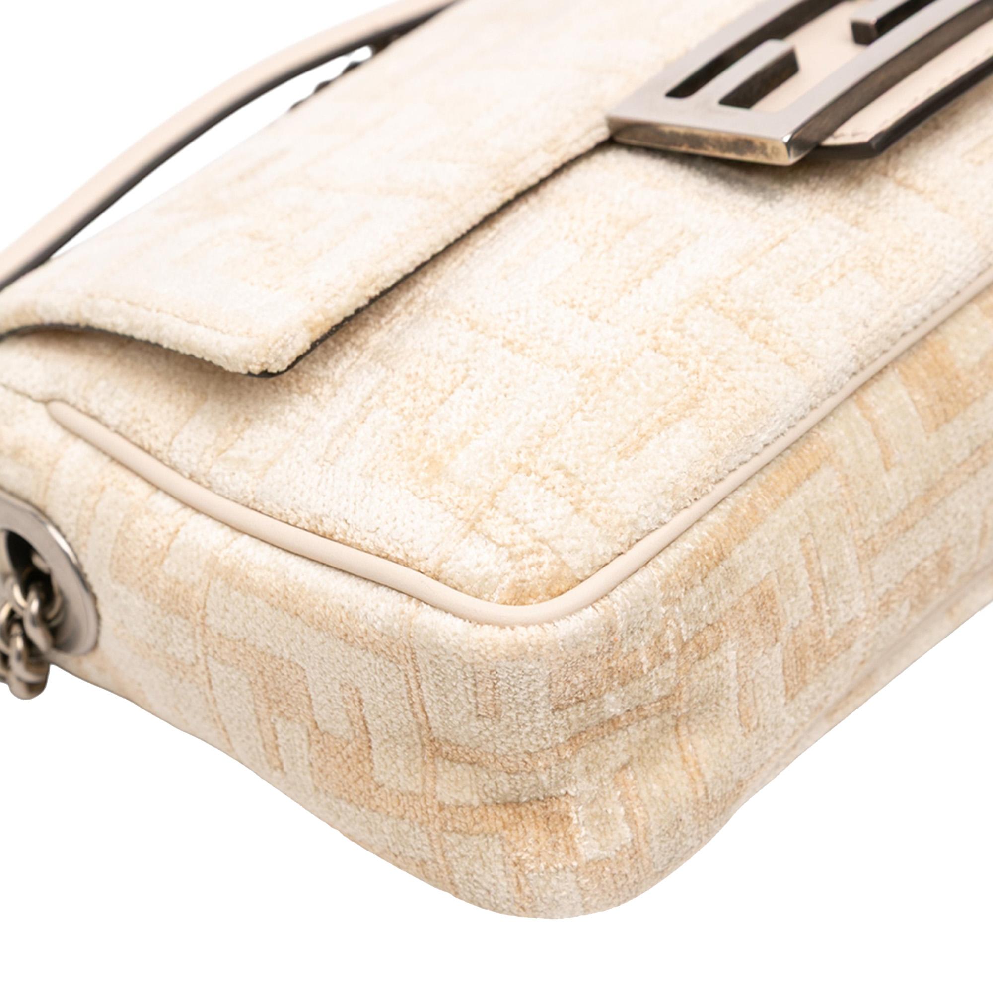 Fendi FF Chenille and Leather Chain Midi Baguette