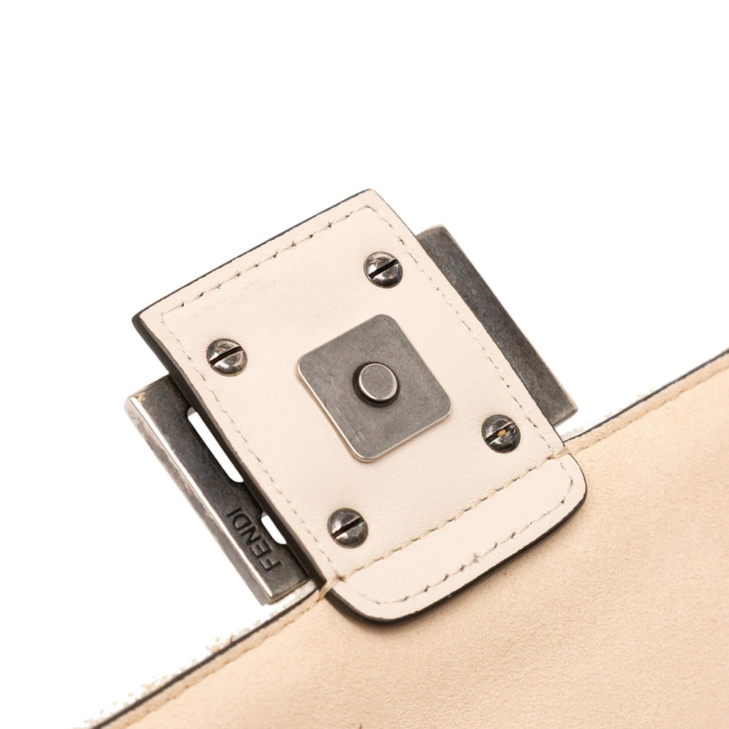Fendi FF Chenille and Leather Chain Midi Baguette