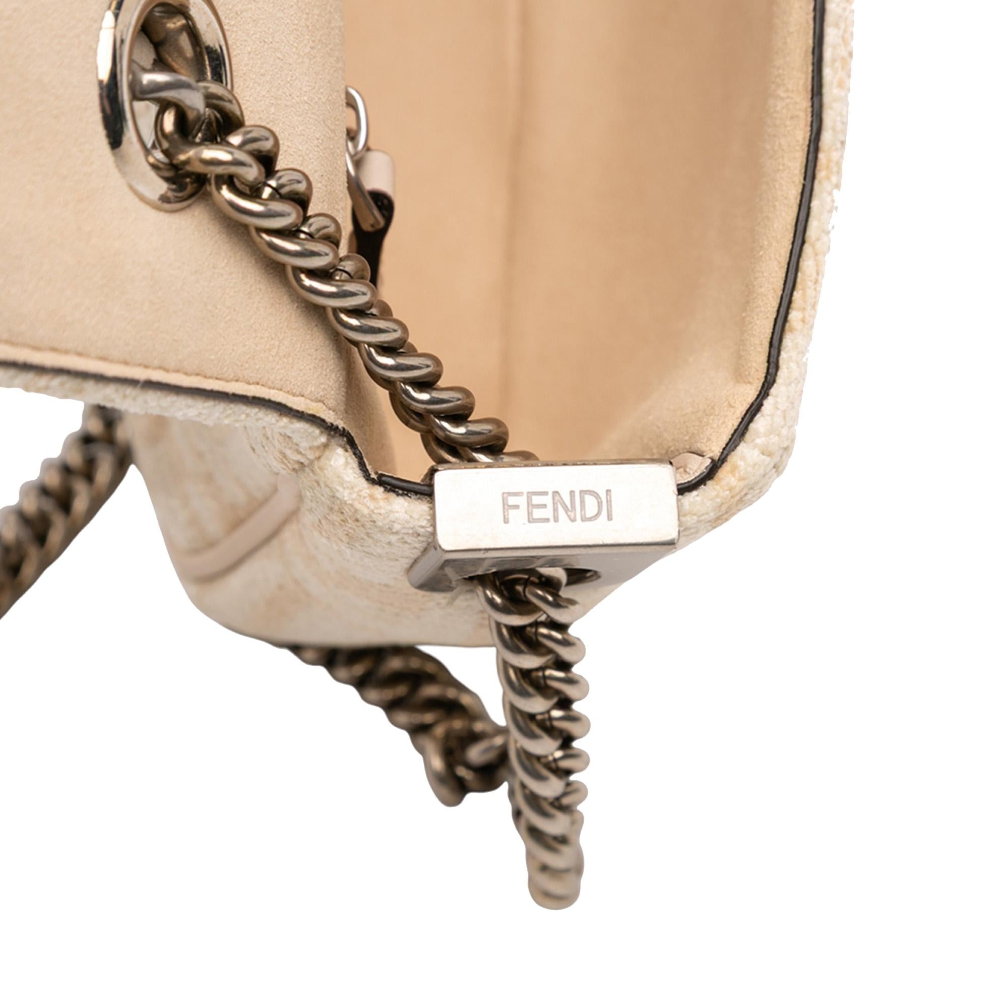 Fendi FF Chenille and Leather Chain Midi Baguette