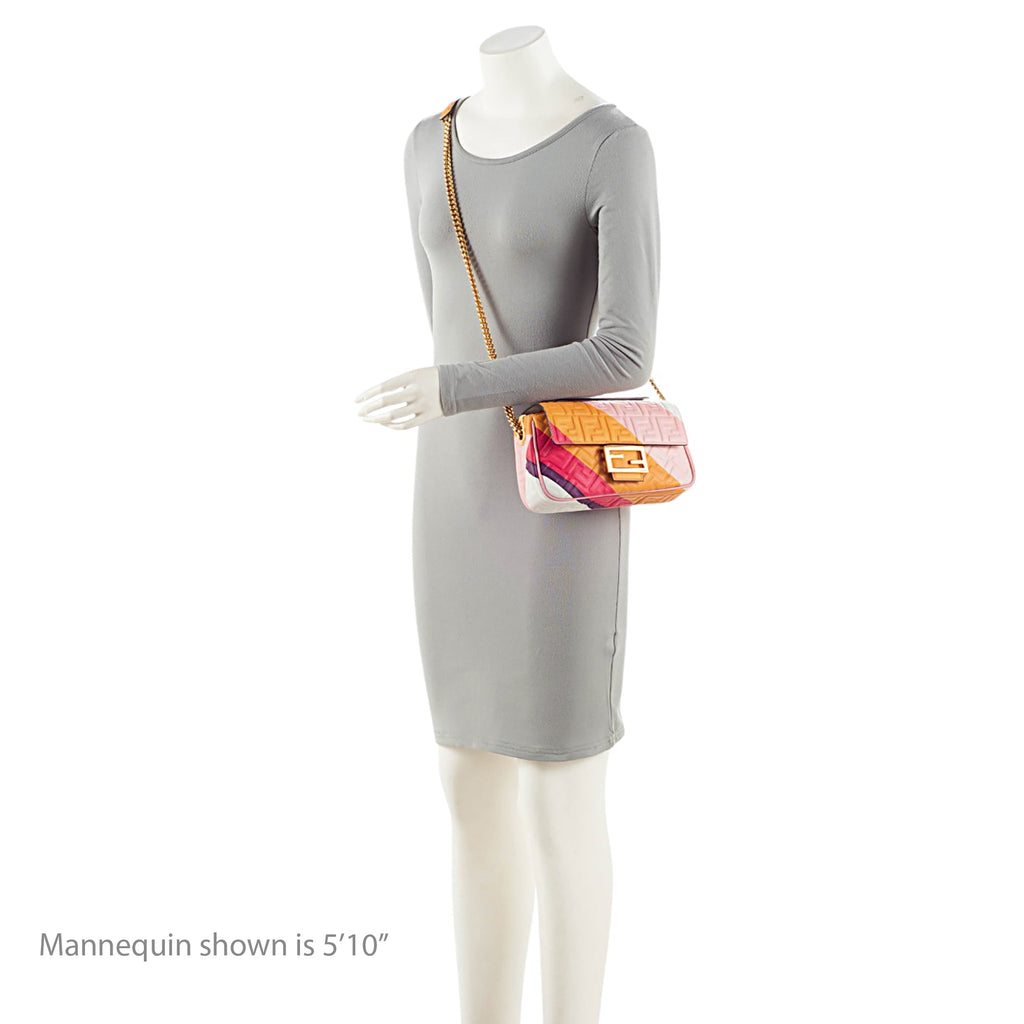Fendi FF Embossed Leather Midi Baguette