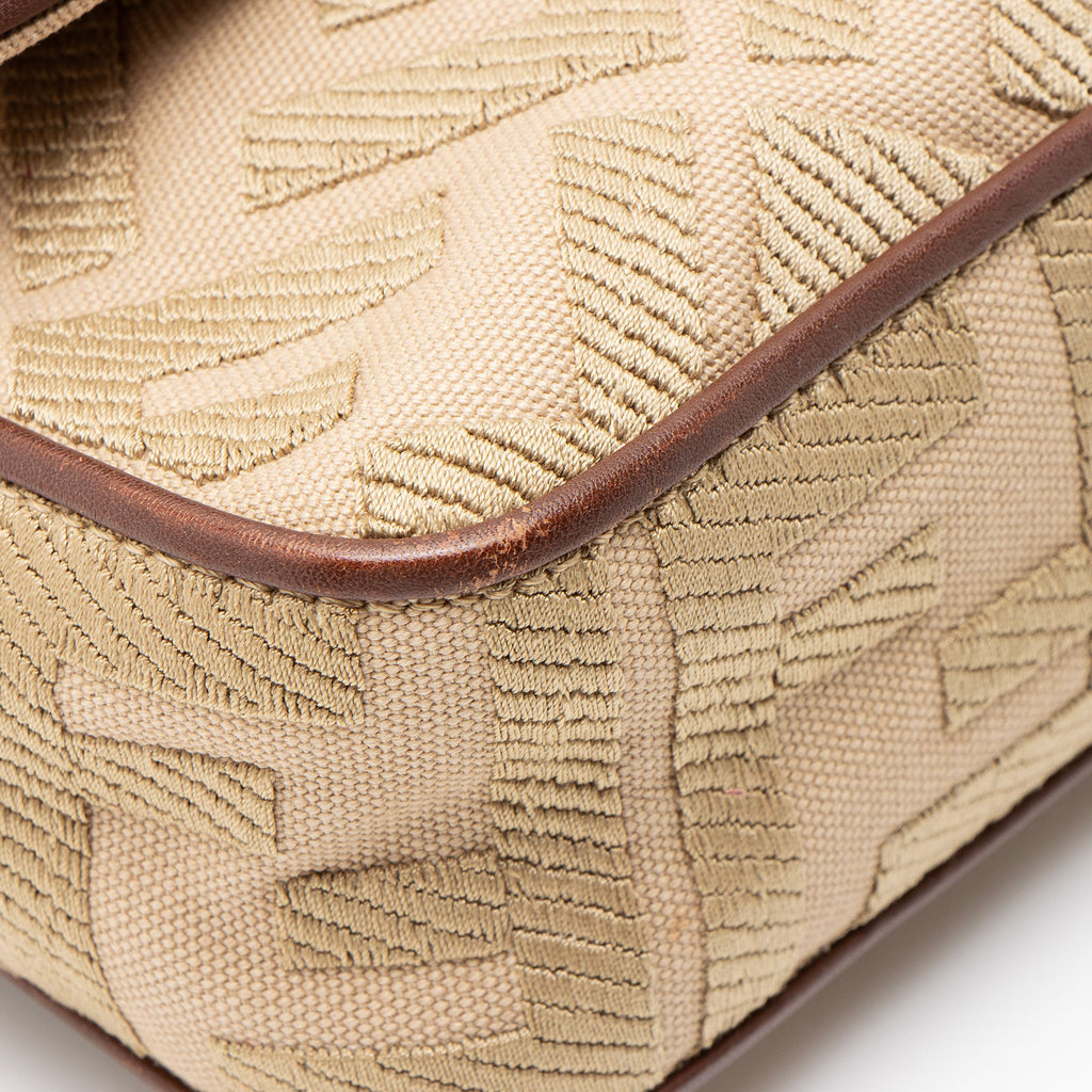 Fendi FF Embroidered Canvas Baguette Shoulder Bag