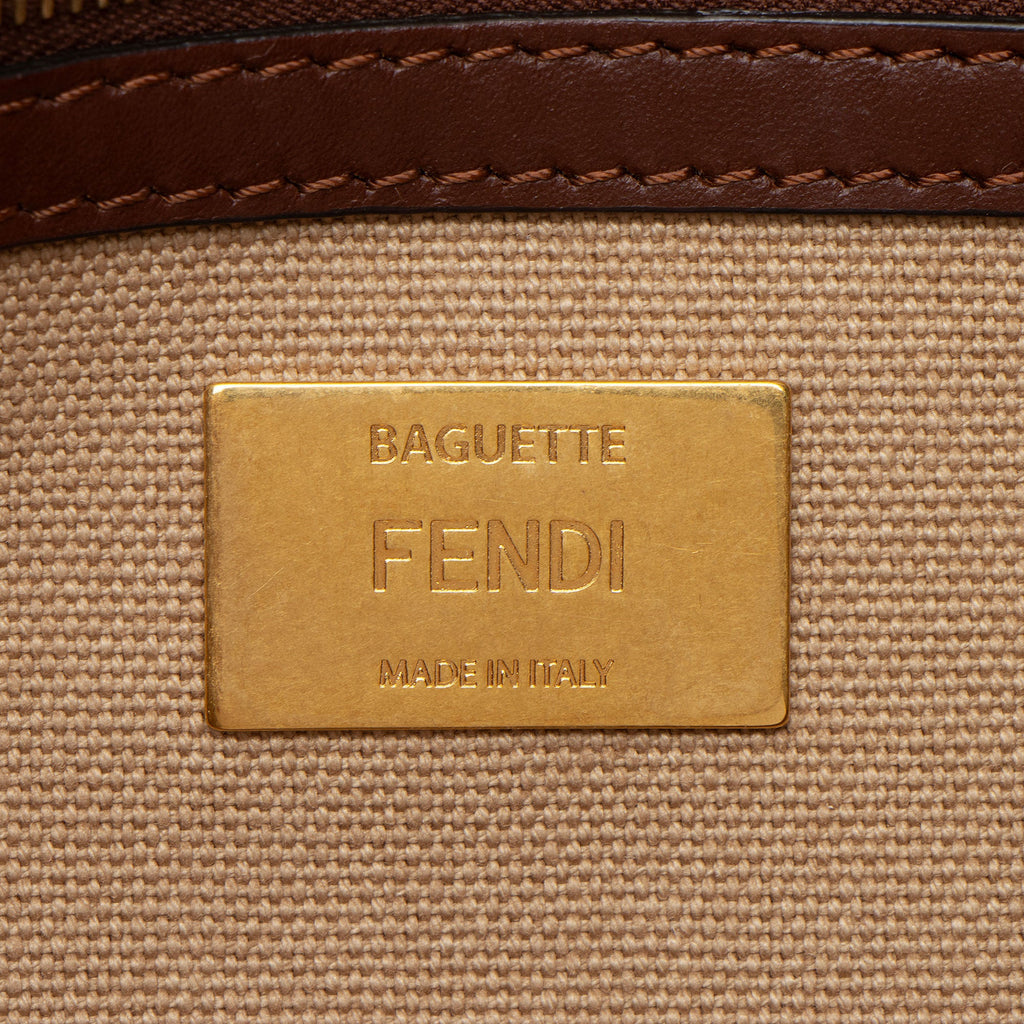 Fendi FF Embroidered Canvas Baguette Shoulder Bag