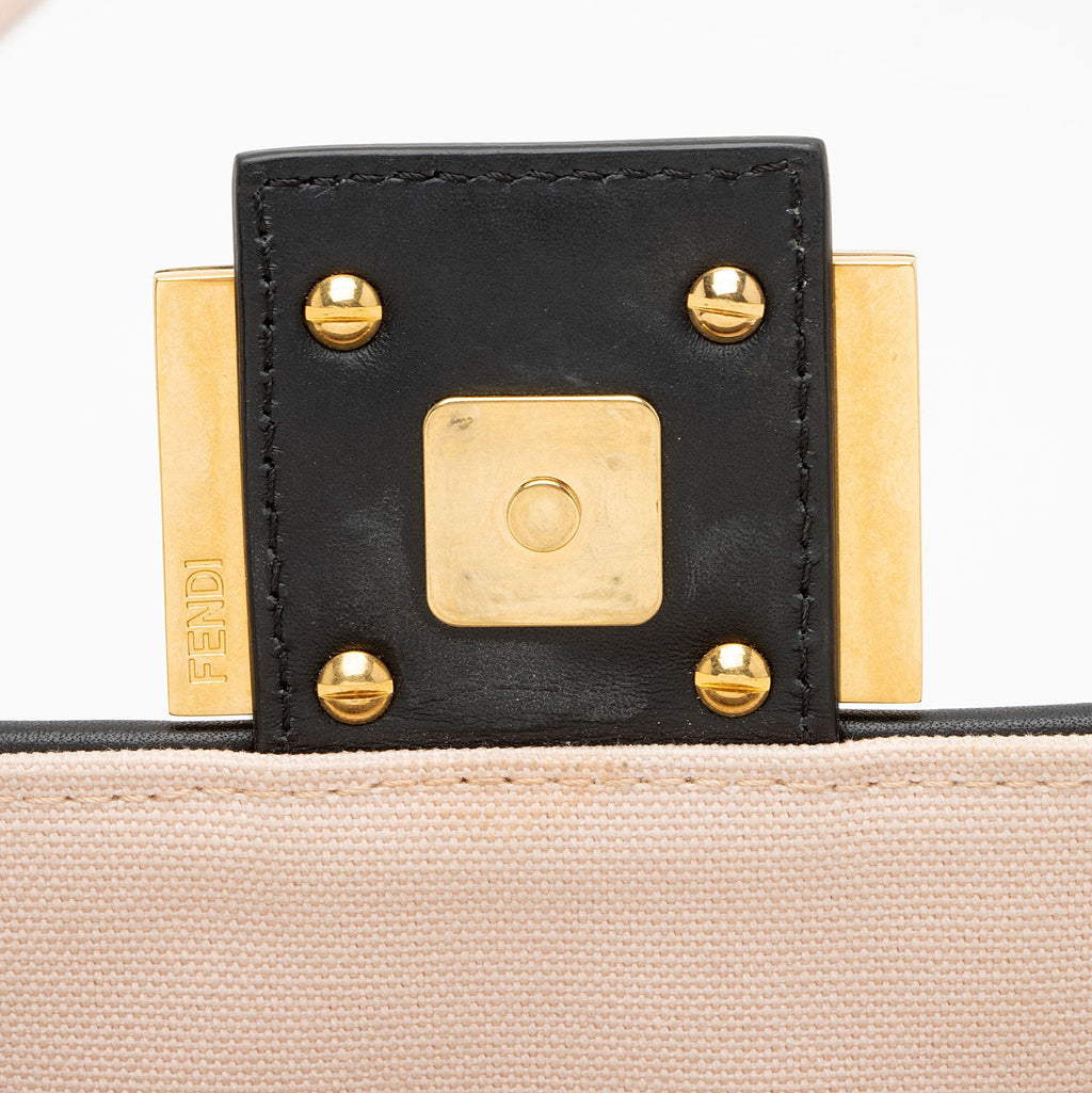 Fendi FF Embroidered Canvas Baguette Shoulder Bag
