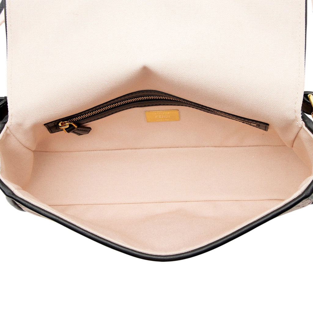 Fendi FF Embroidered Canvas Baguette Shoulder Bag