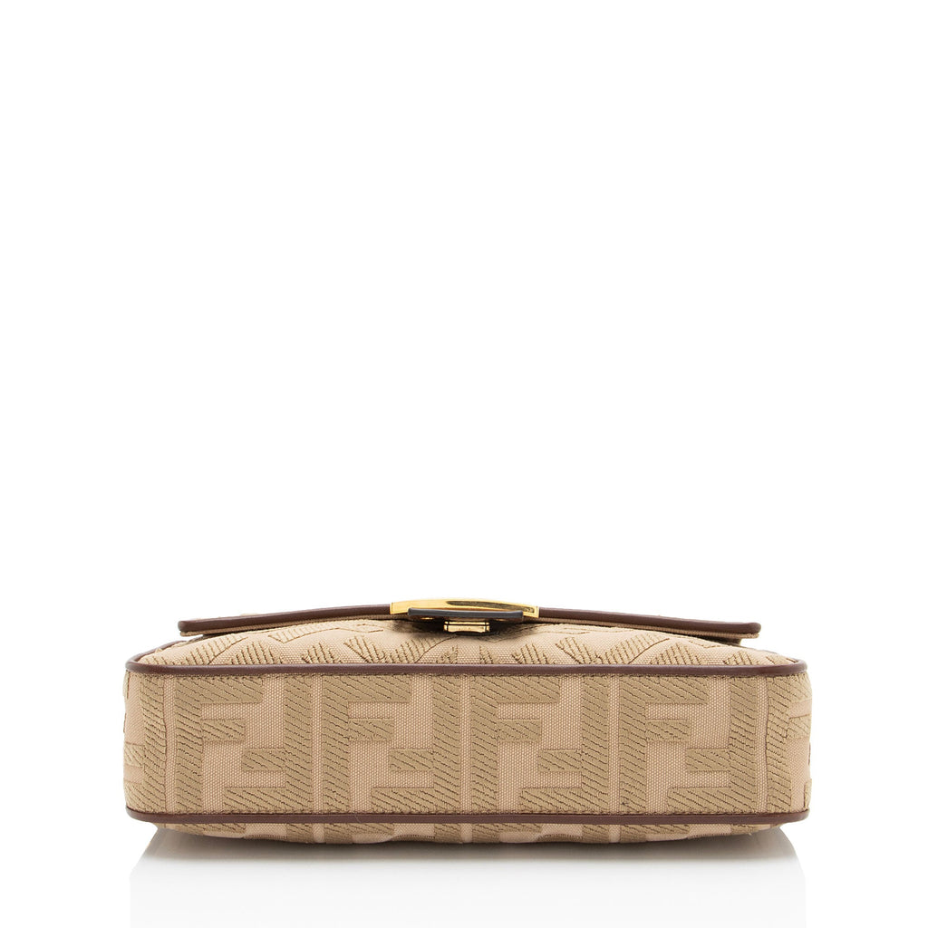 Fendi FF Embroidered Canvas Baguette Shoulder Bag