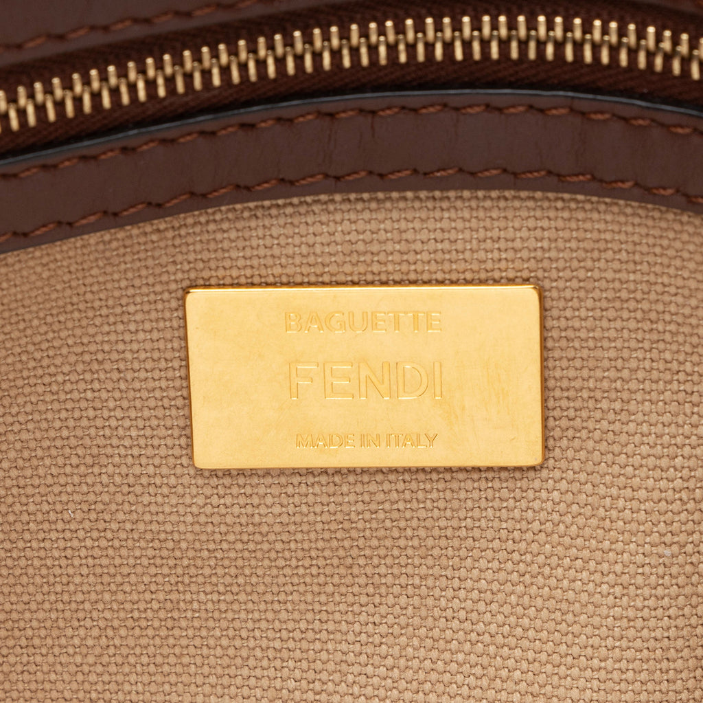 Fendi FF Embroidered Canvas Baguette Shoulder Bag