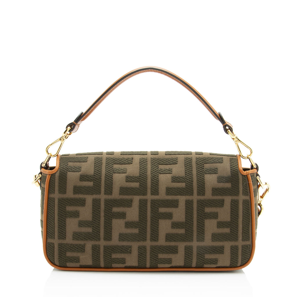 Fendi FF Embroidered Canvas Baguette Shoulder Bag
