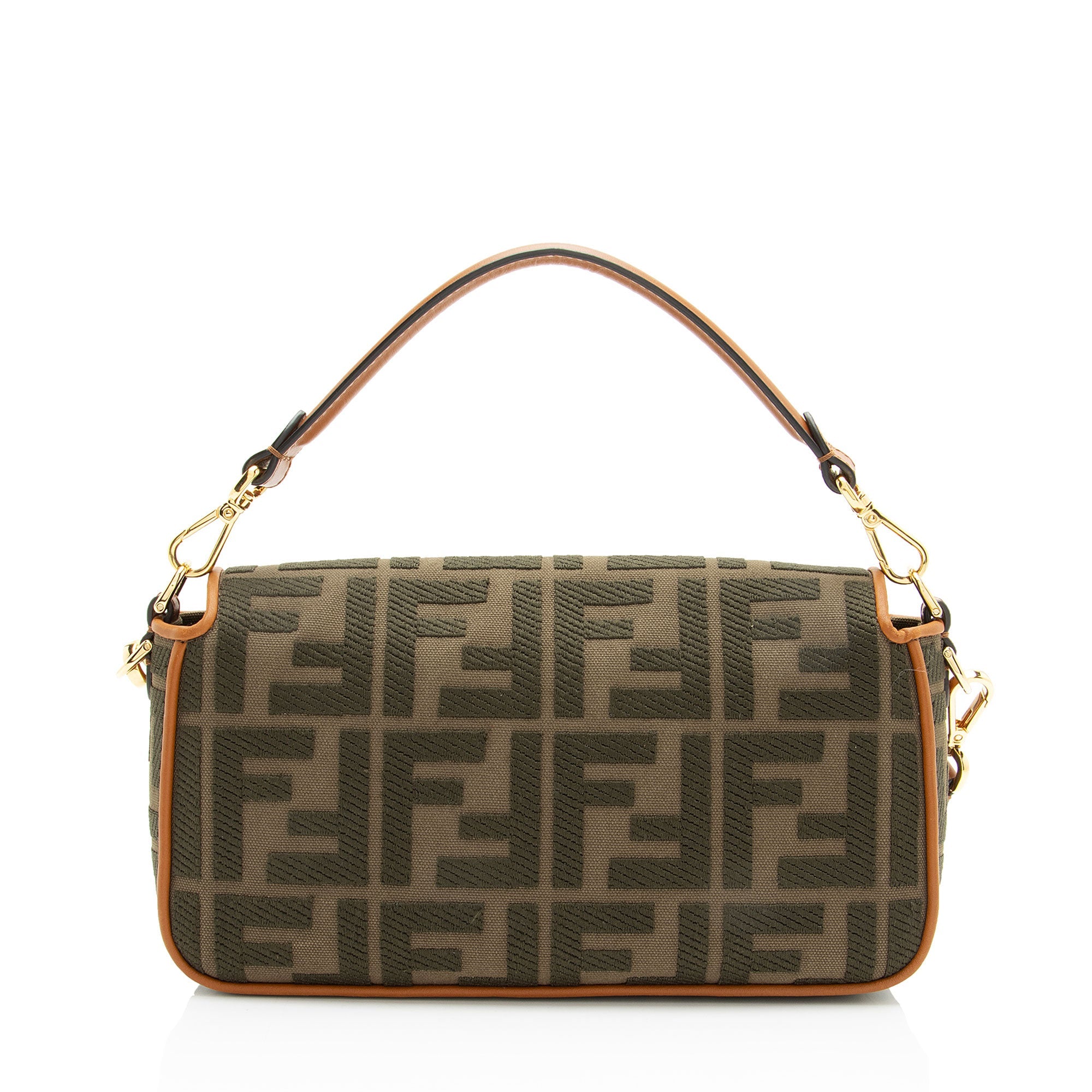 Fendi FF Embroidered Canvas Baguette Shoulder Bag