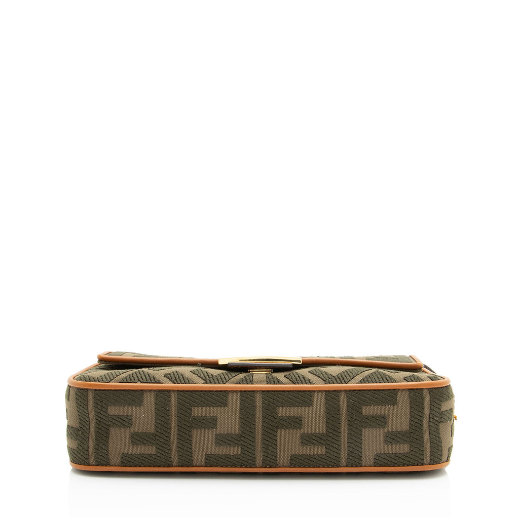 Fendi FF Embroidered Canvas Baguette Shoulder Bag