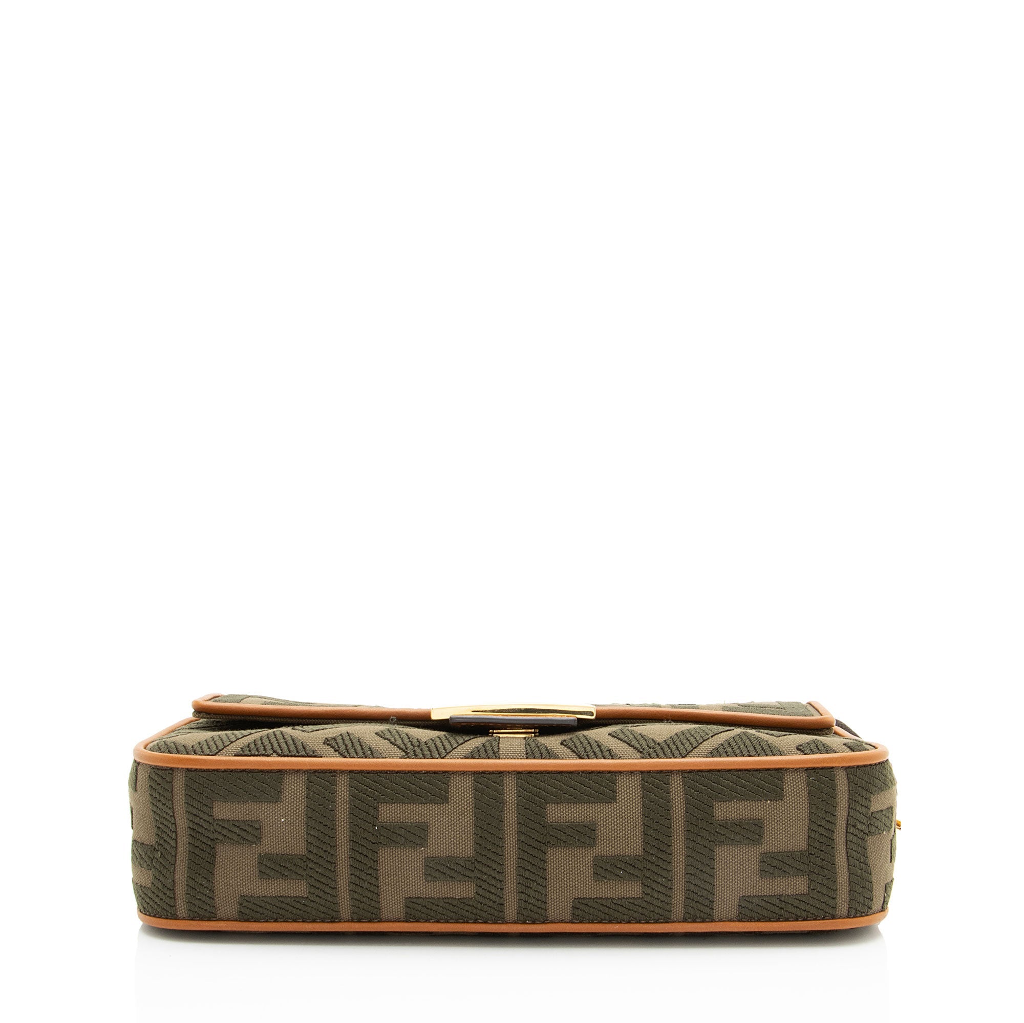 Fendi FF Embroidered Canvas Baguette Shoulder Bag