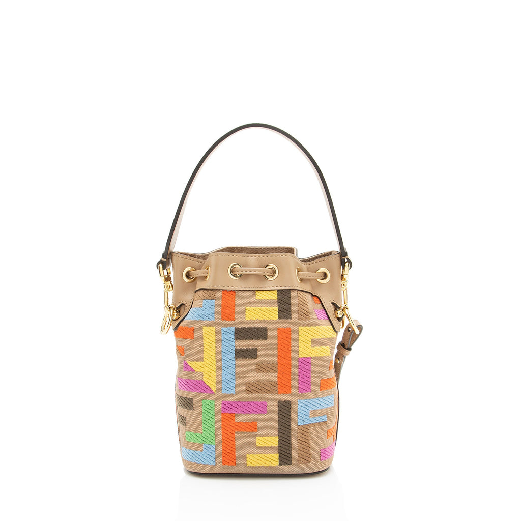 Fendi FF Embroidered Canvas Mon Tresor Mini Bucket Bag