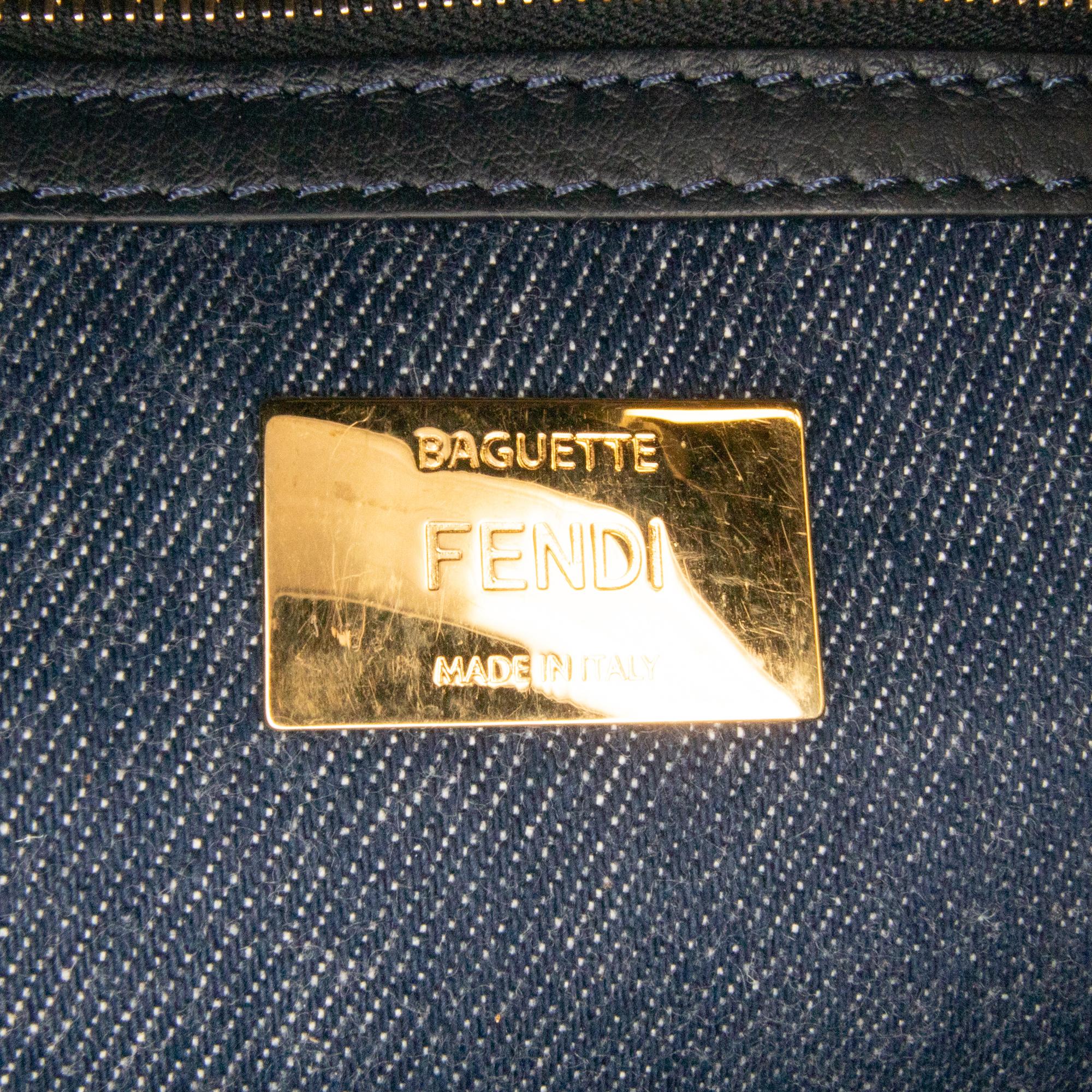 Fendi Large Denim Baguette Satchel (SHG-Oaub87)