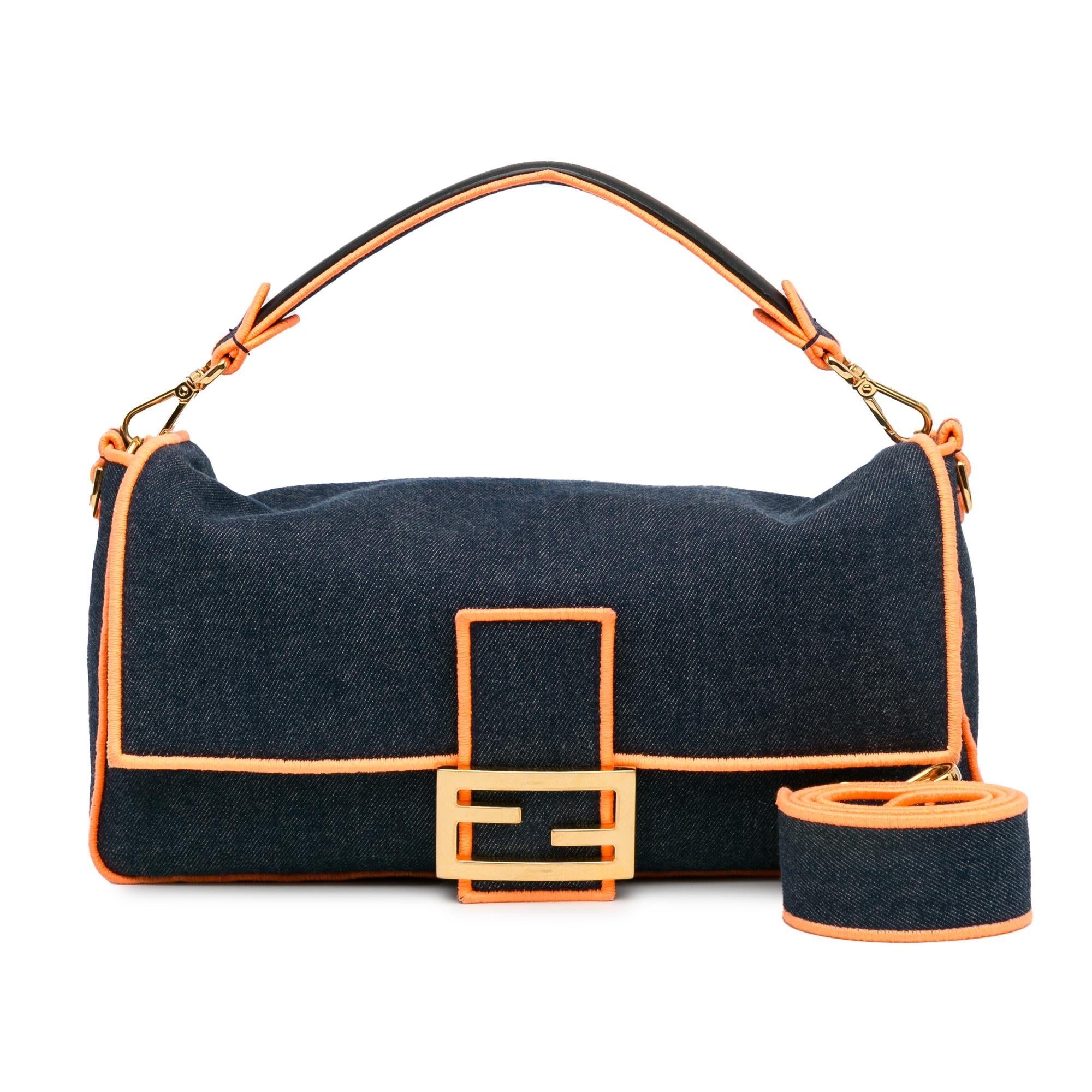 Fendi Large Denim Baguette Satchel