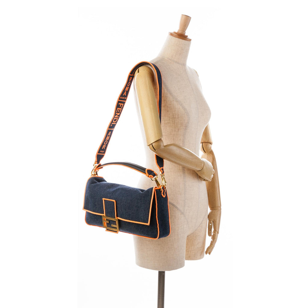 Fendi Large Denim Baguette Satchel