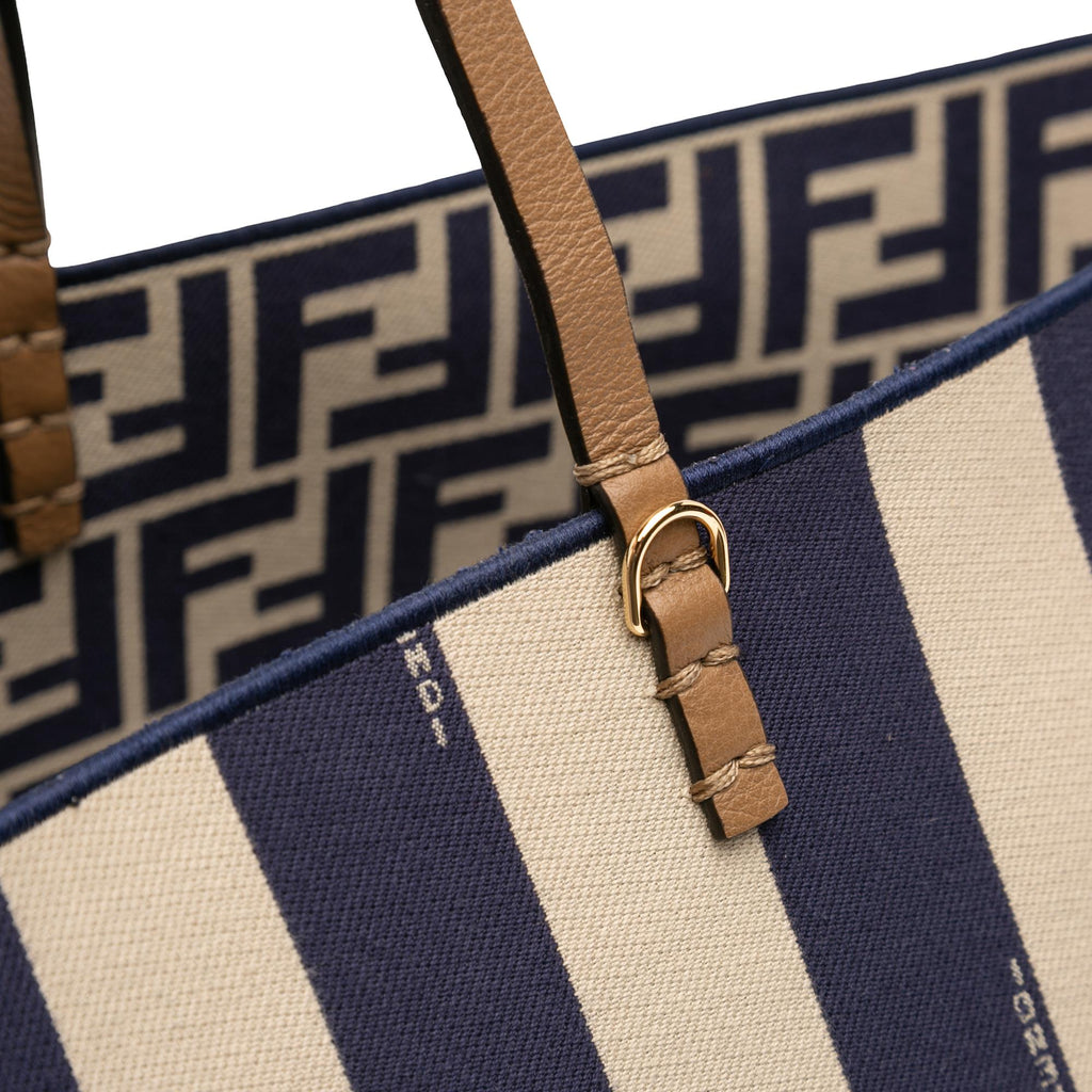 Fendi Large Zucca Canvas Pequin Striped Reversible Roll Tote