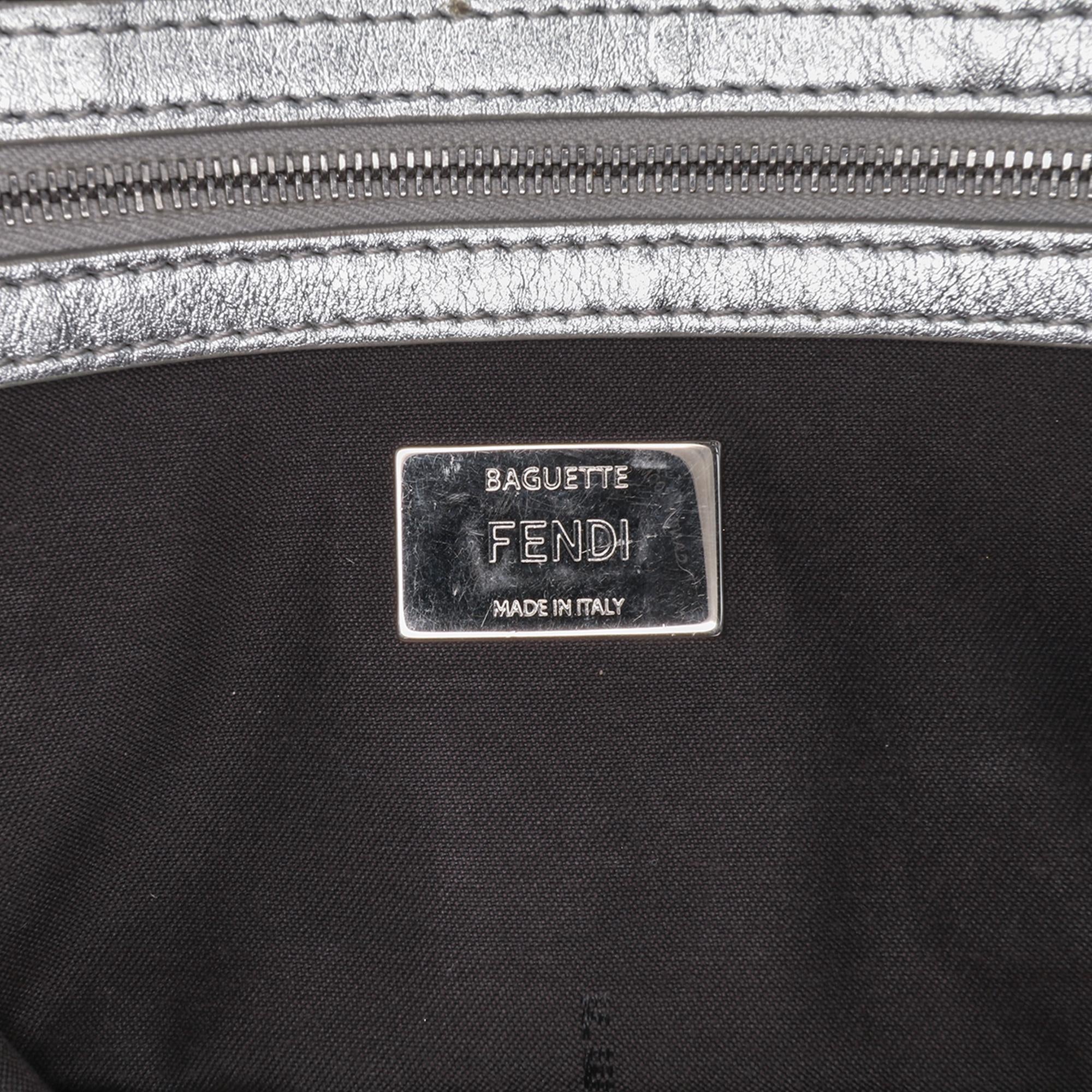 Fendi Large Zucca Embossed Leather Baguette Satchel