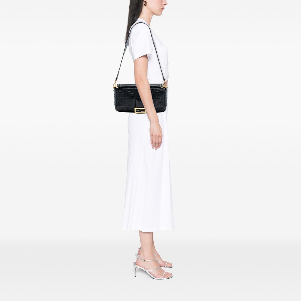 Fendi Large Zucca Embossed Leather Baguette Satchel