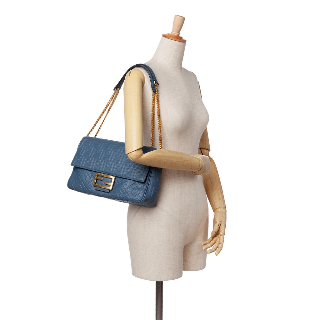 Fendi Large Zucca Embossed Leather Baguette Shoulder Bag