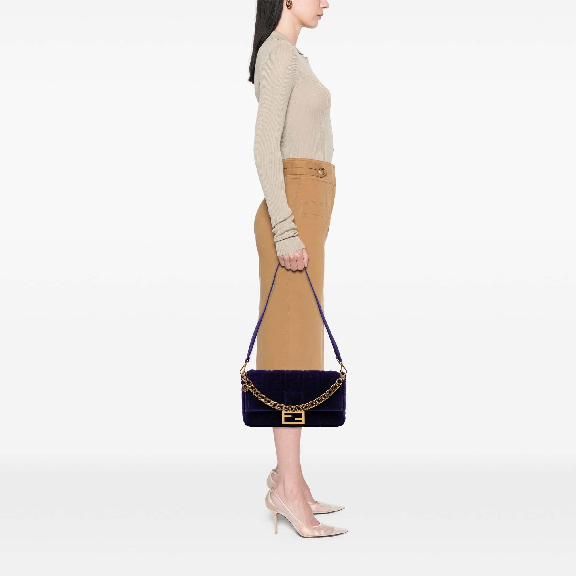 Fendi Large Zucca Embossed Velvet Baguette Satchel