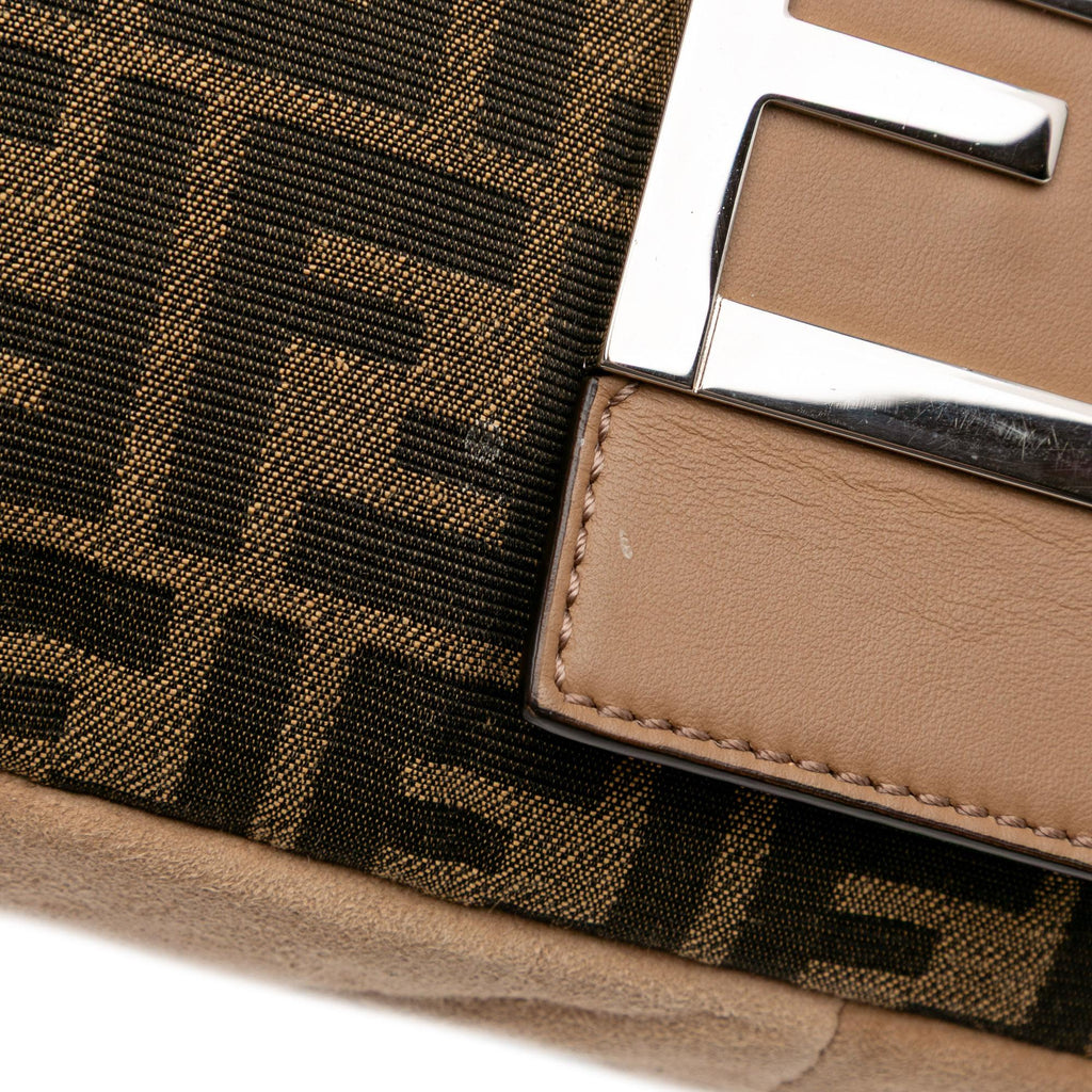 Fendi Large Zucca and Pequin Canvas Convertible Baguette Satchel
